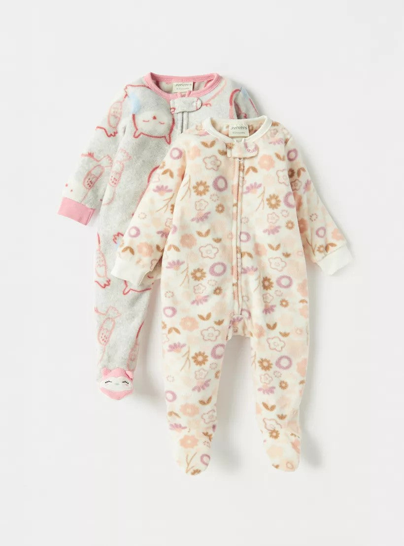 Babyshop - Juniors Printed Fleece Closed Feet Sleepsuit with Long Sleeves - Set of 2  - BSH106