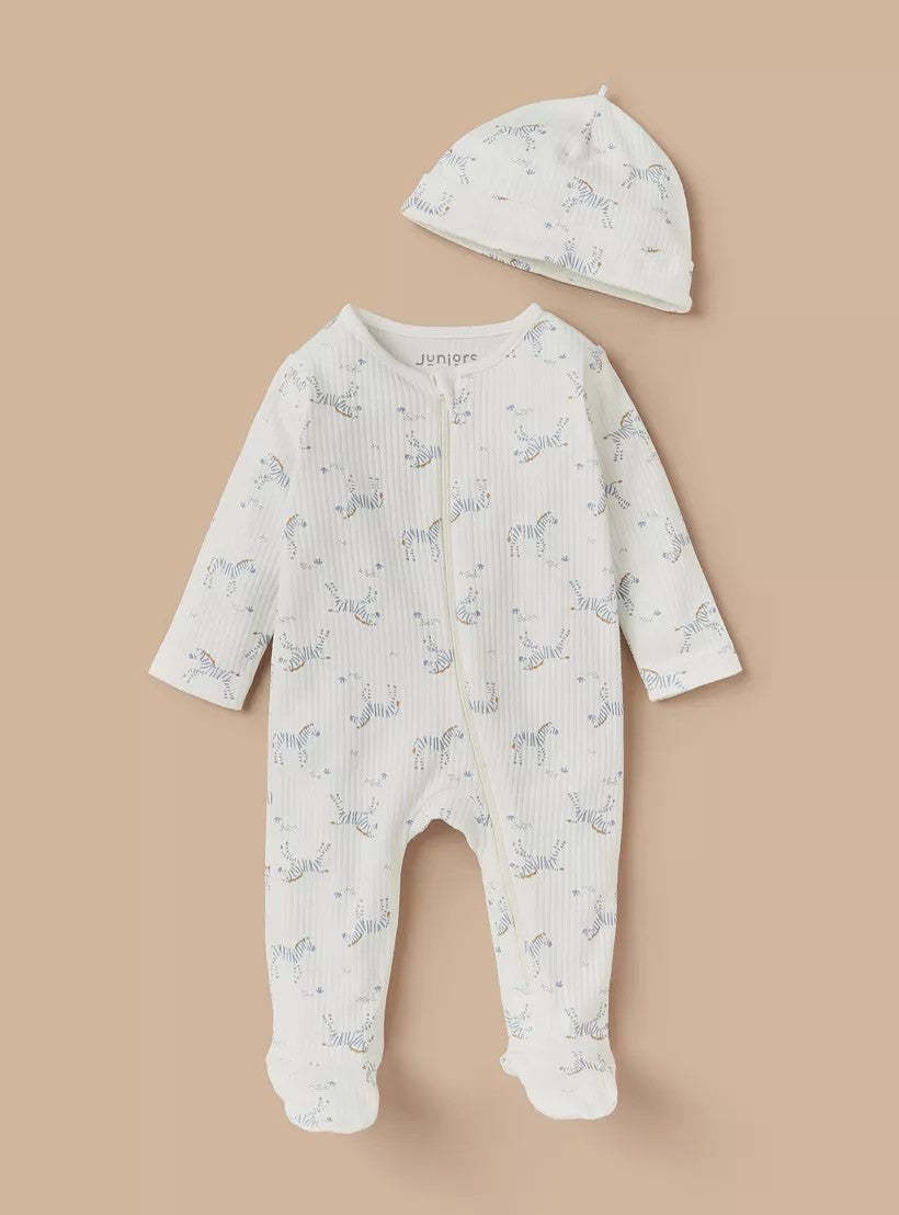 Babyshop - Juniors Zebra Print Closed Feet Sleepsuit with Cap - BSH158