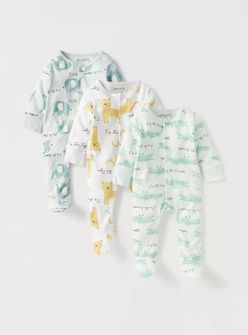 Babyshop - Juniors All-Over Animal Print Sleepsuit - Set of 3 - BSH165