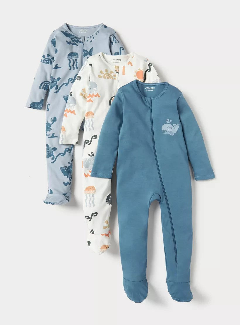 Babyshop - Juniors Printed Closed Feet Sleepsuit - Set of 3 - BSH167