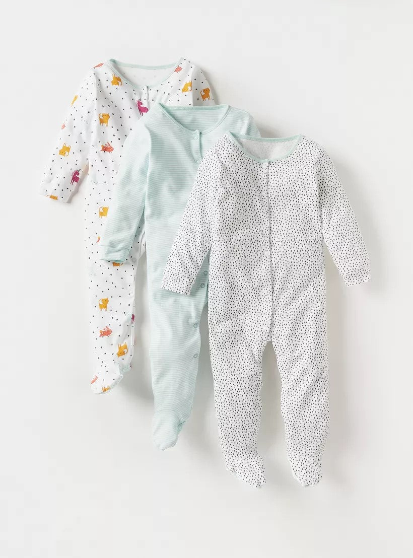 Babyshop - Juniors Printed Closed Feet Sleepsuit - Set of 3 - BSH168
