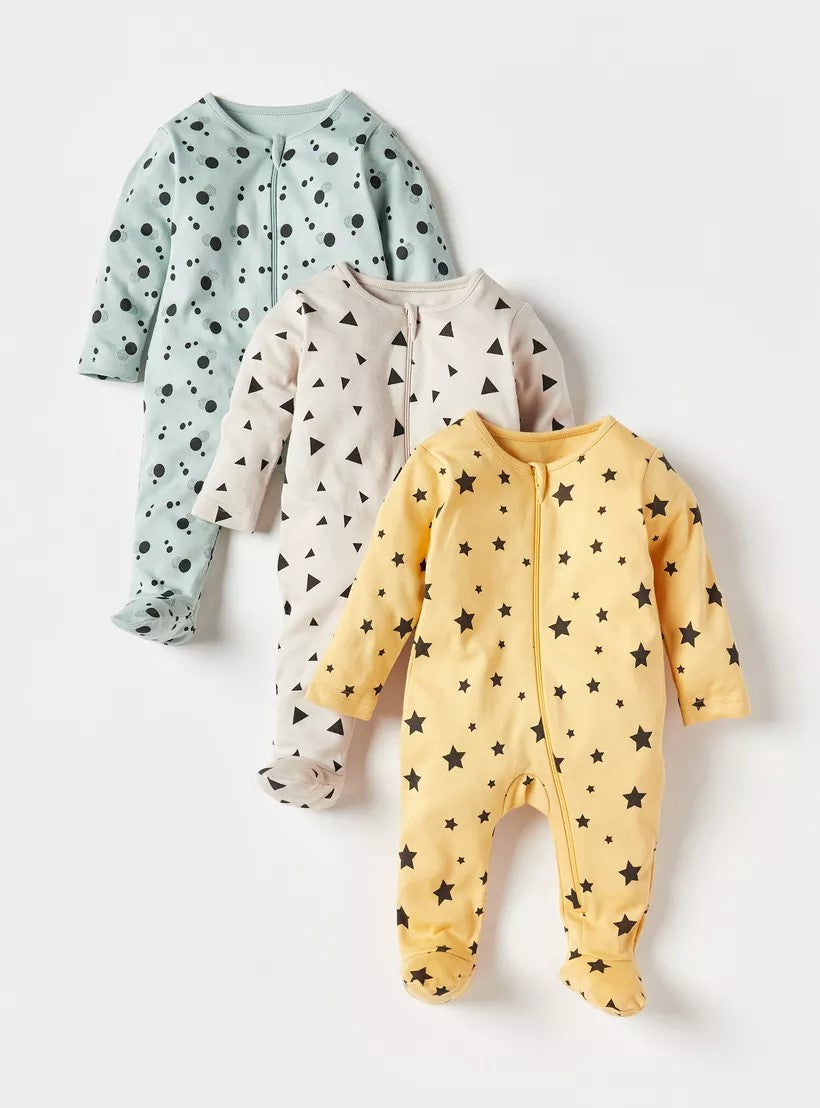 Babyshop - Juniors Printed Cotton Closed Feet Sleepsuit - Set of 3  - BSH170