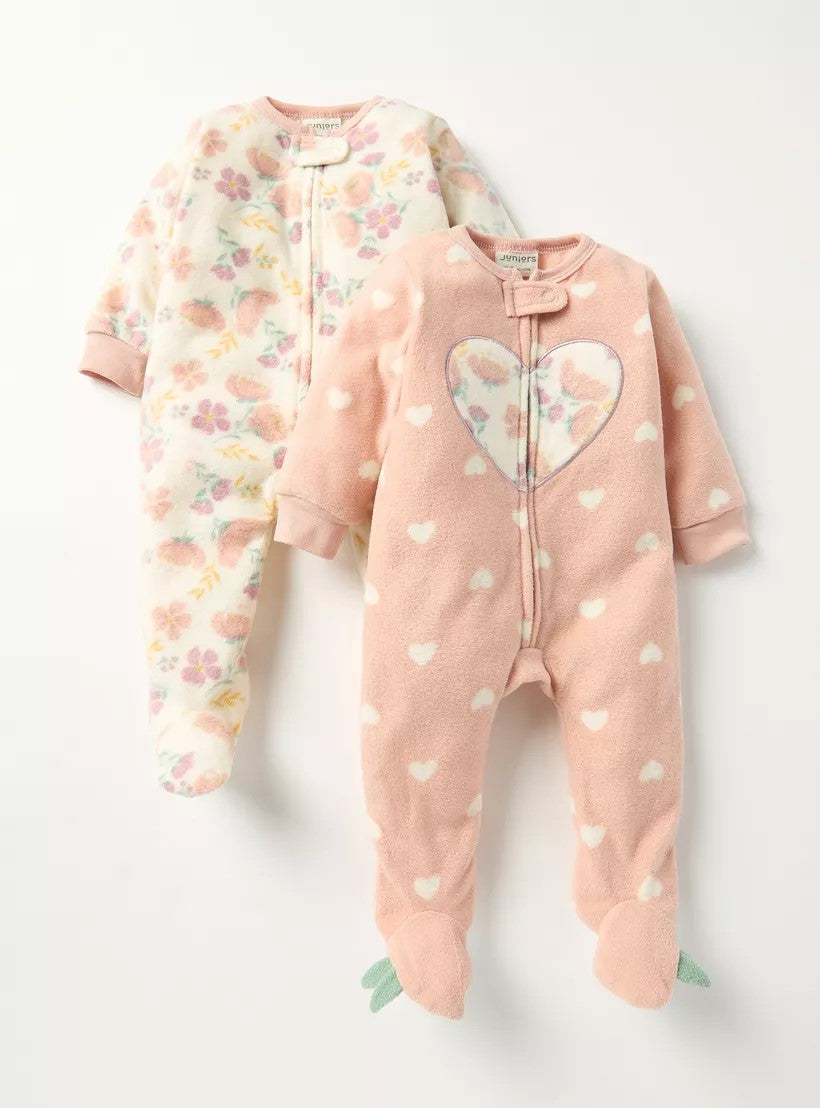 Babyshop - Juniors Printed Fleece Closed Feet Sleepsuit with Zip Closure - Set of 2 - BSH180