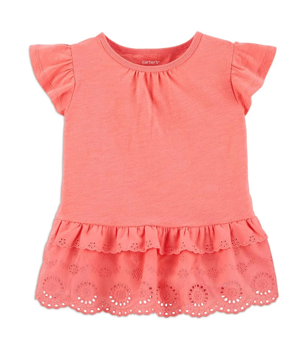Carters - CARTER'S Eyelet Peplum Slob Jersey Top - pink - CAR079