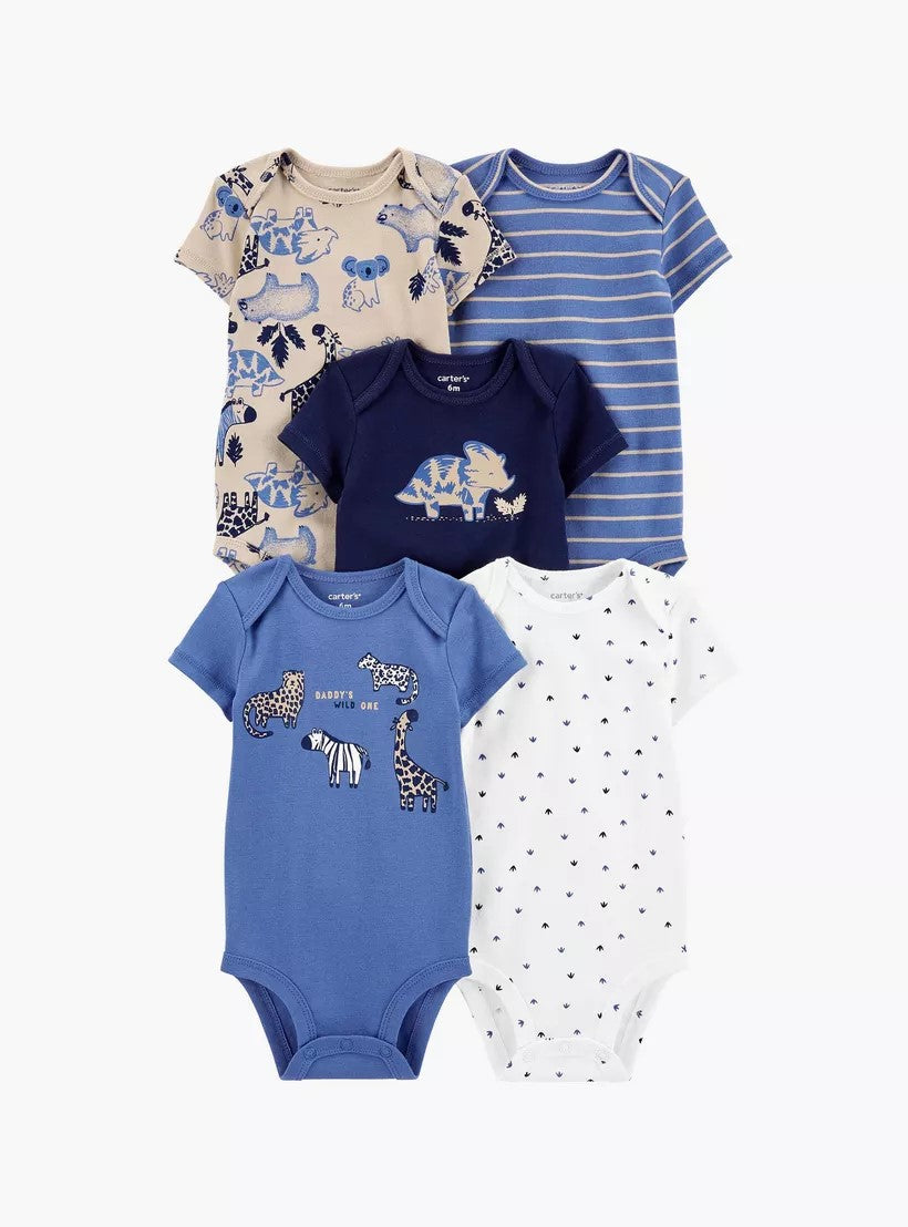 Carters - Carter's Printed Animals Short-Sleeve Bodysuits- Pack of 5 - CAR376