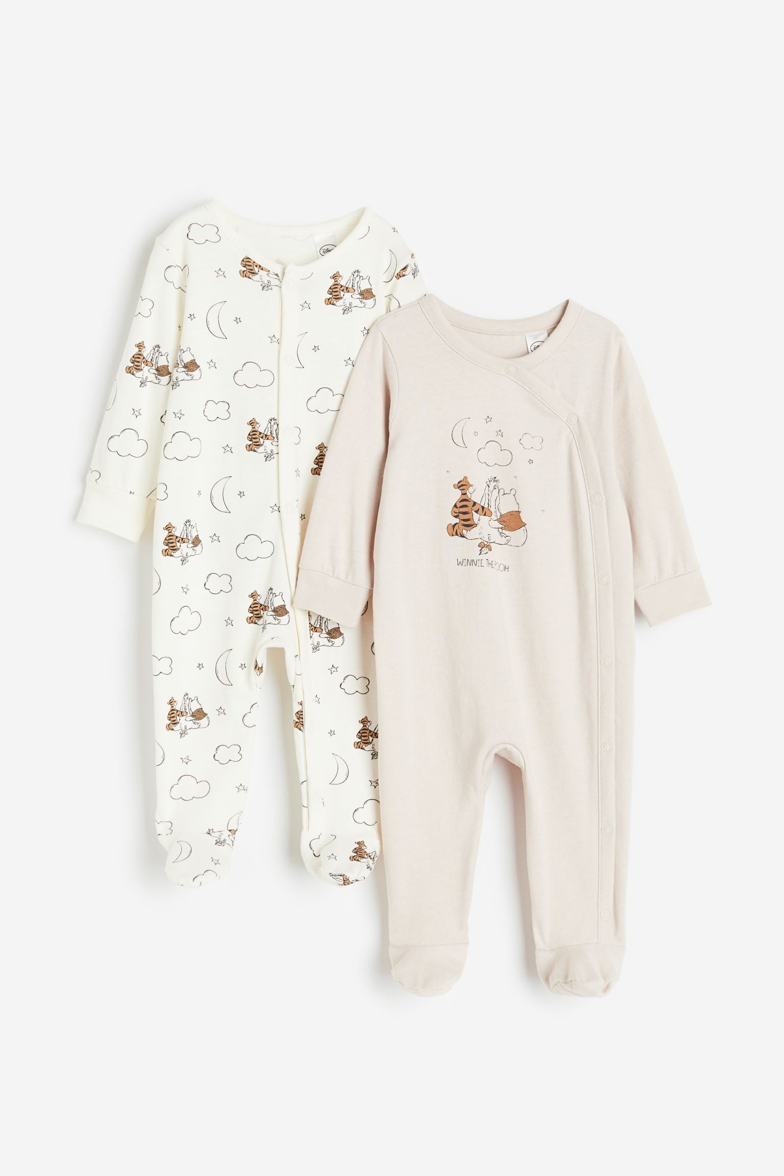 H&M - 2-pack sleepsuits with full feet - Light beige/Winnie the Pooh - HM1000