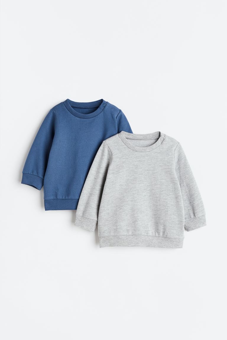 H&M - 2-pack cotton sweatshirts - Blue/Light Grey - HM277