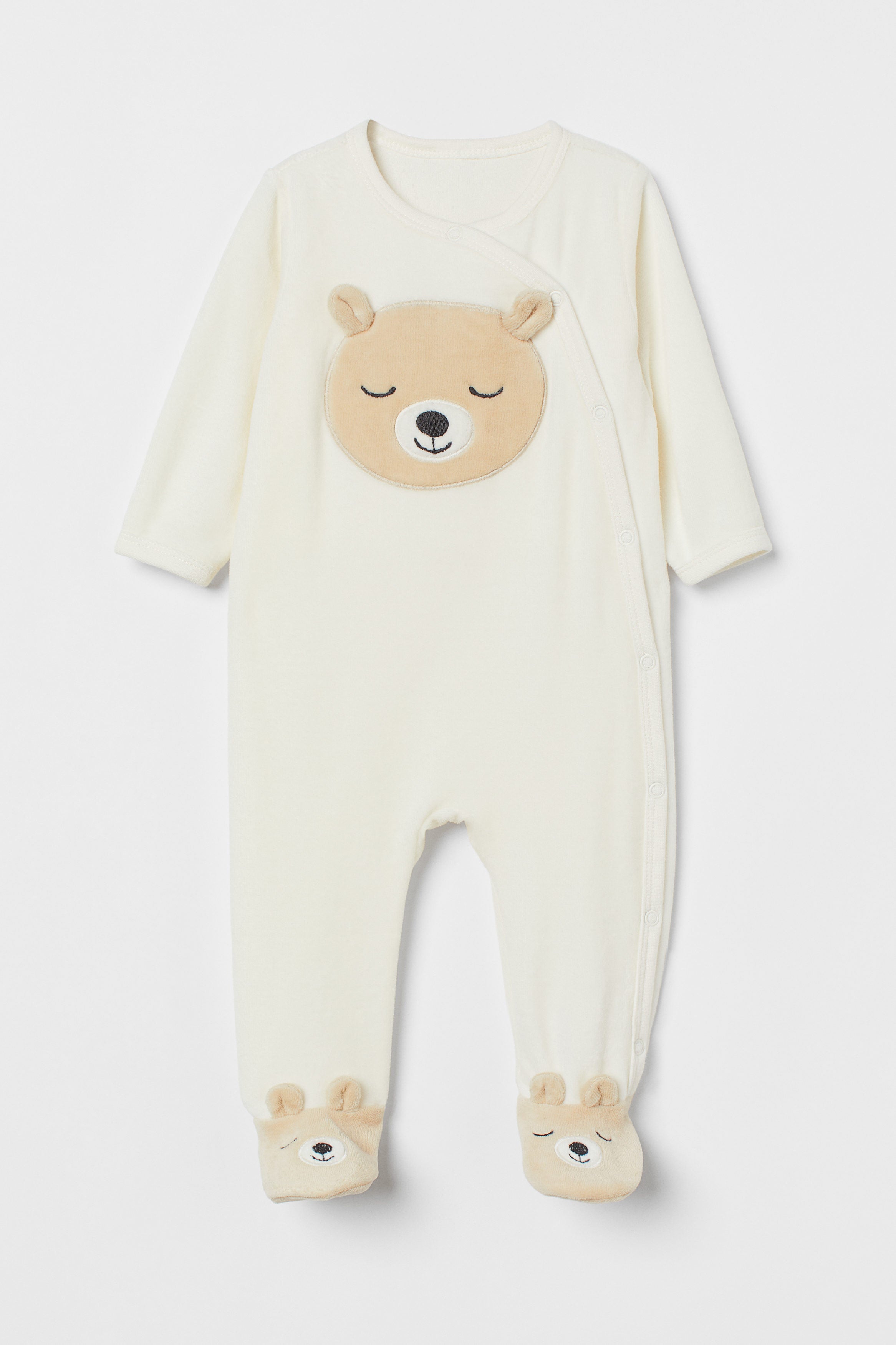 H&M - Velour all in one Pyjamas - Natural white/Bear  - HM289