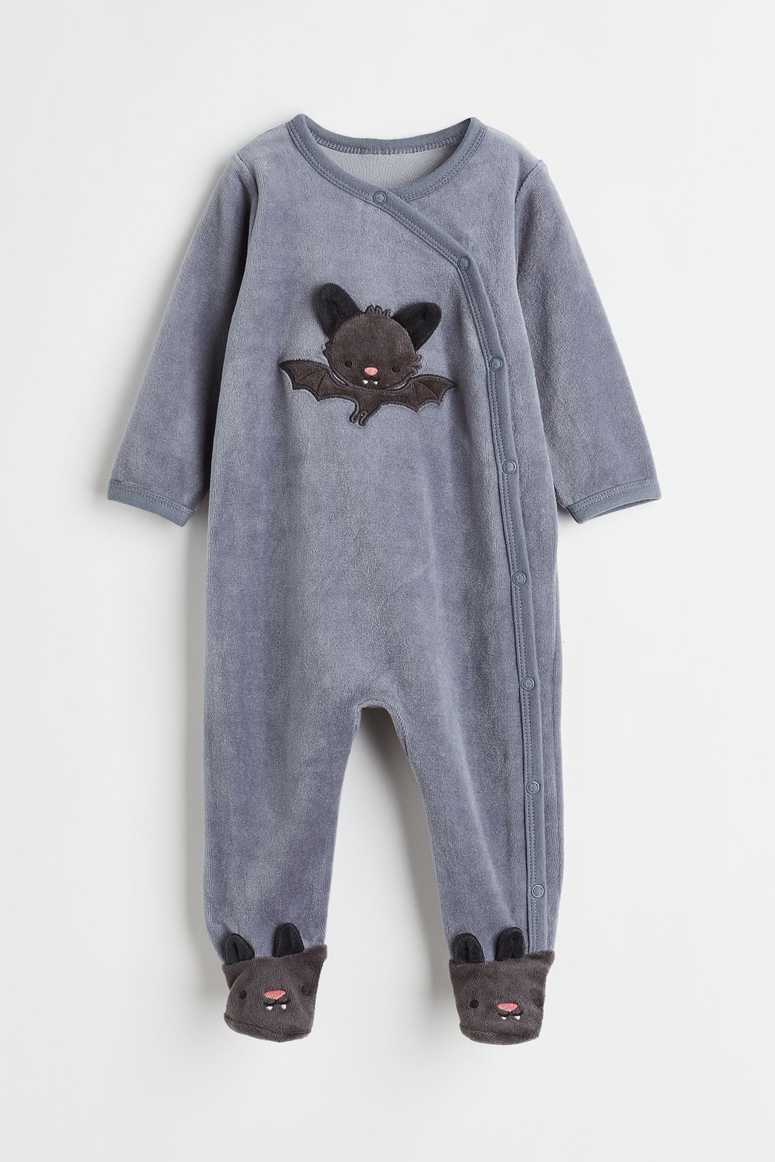 H&M - Velour all-in-one pyjamas - Blue/Bat - HM368