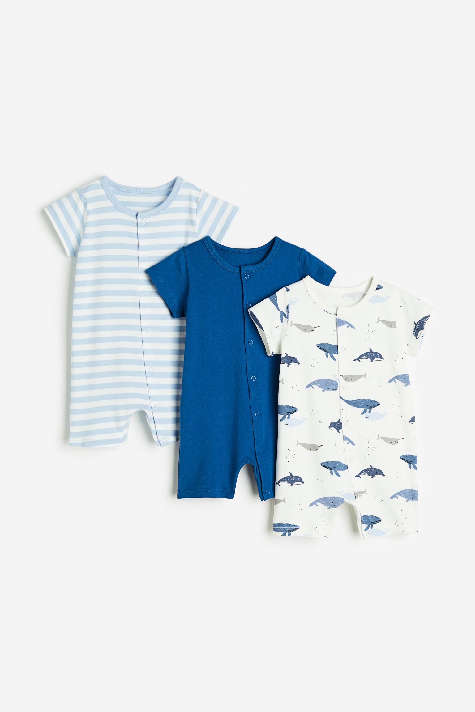 H&M - 3-pack cotton pyjamas - Blue/Whales - HM374