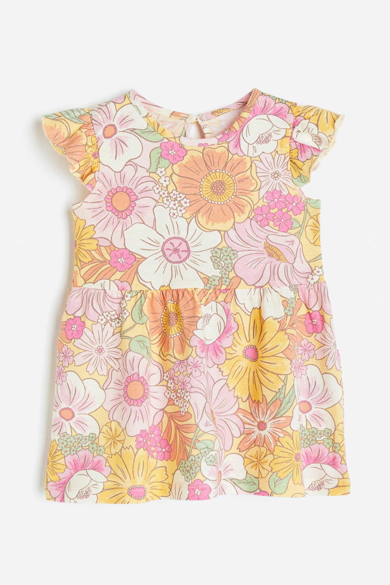 H&M - Flounce-trimmed jersey dress - Yellow/Floral - HM378