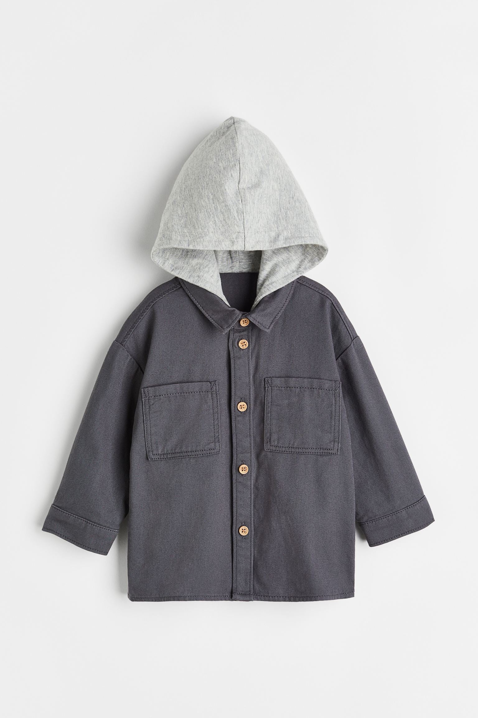 H&M - Hooded twill shirt - Dark grey - HM393