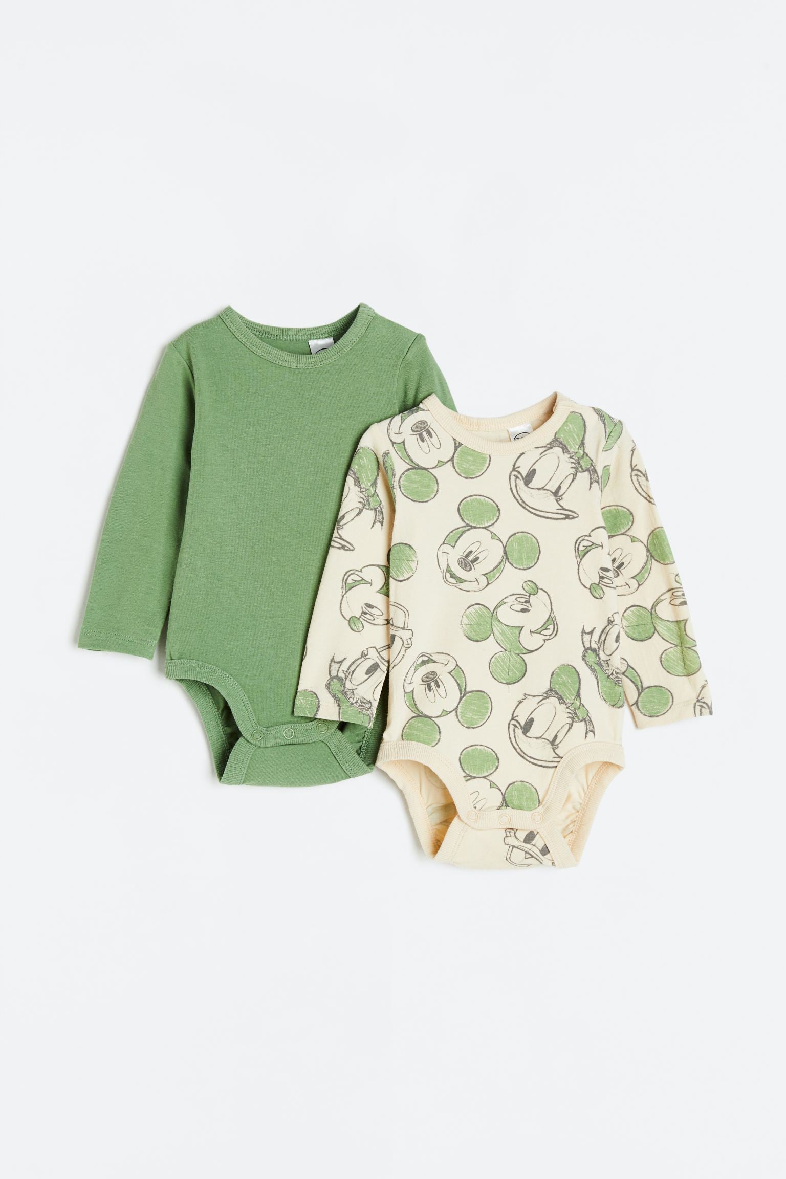 H&M - 2-pack long-sleeved bodysuits -Green/Mickey Mouse - HM405