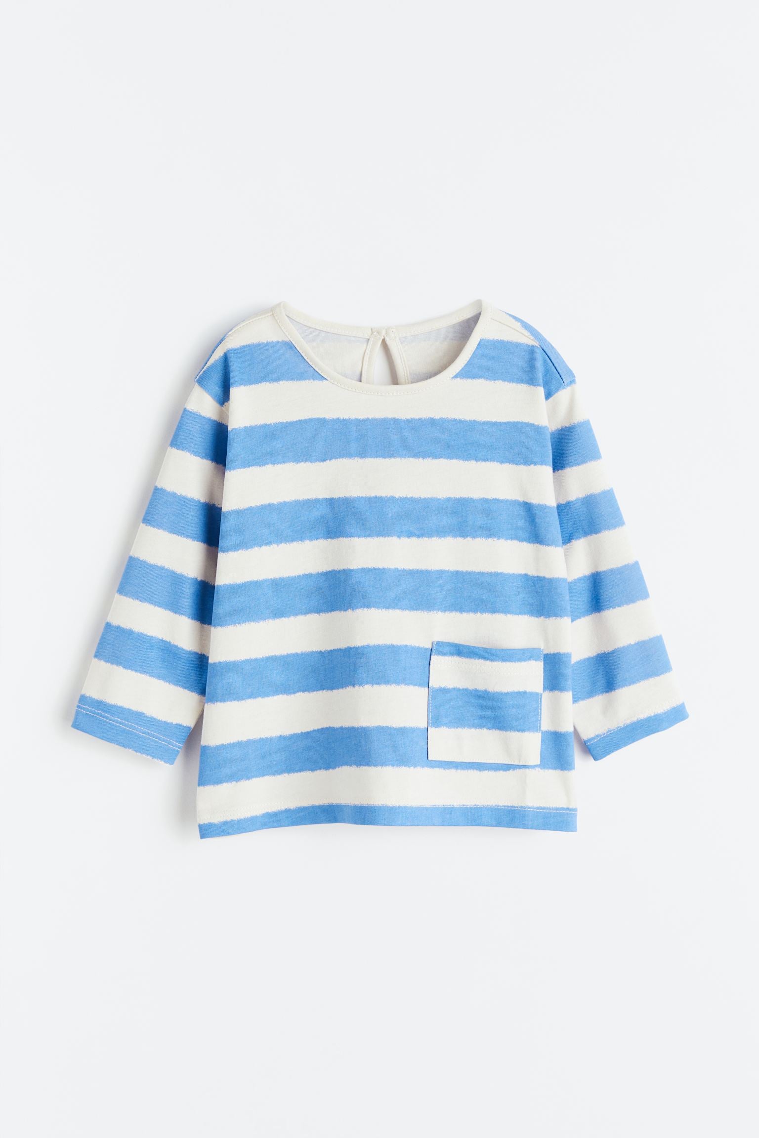 H&M - Long-sleeved cotton top - Light blue/White striped  - HM416