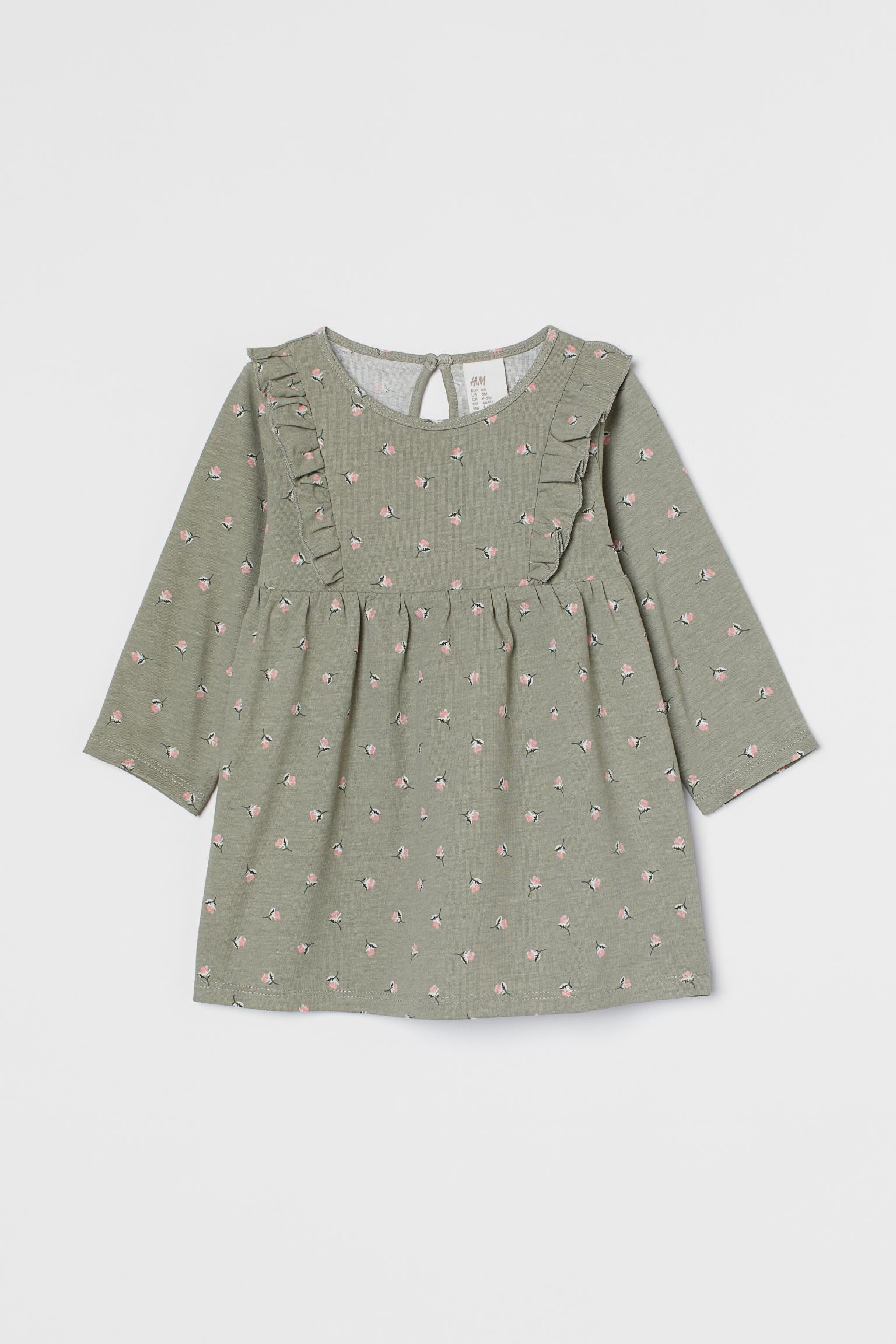 H&M - Patterned flounced dress - Light khaki green/Floral - HM435