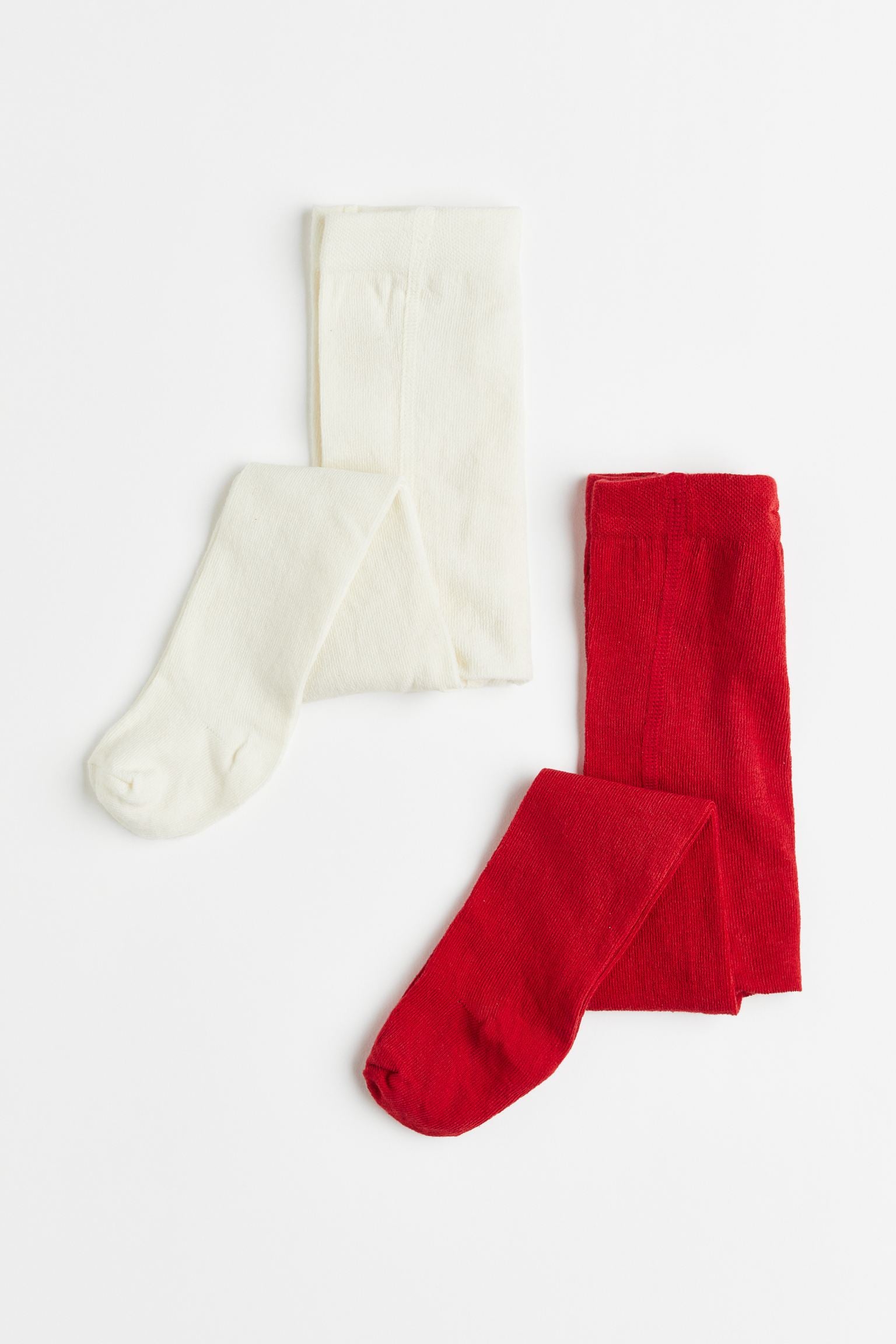 H&M - 2-pack tights - Red/Natural white - HM474