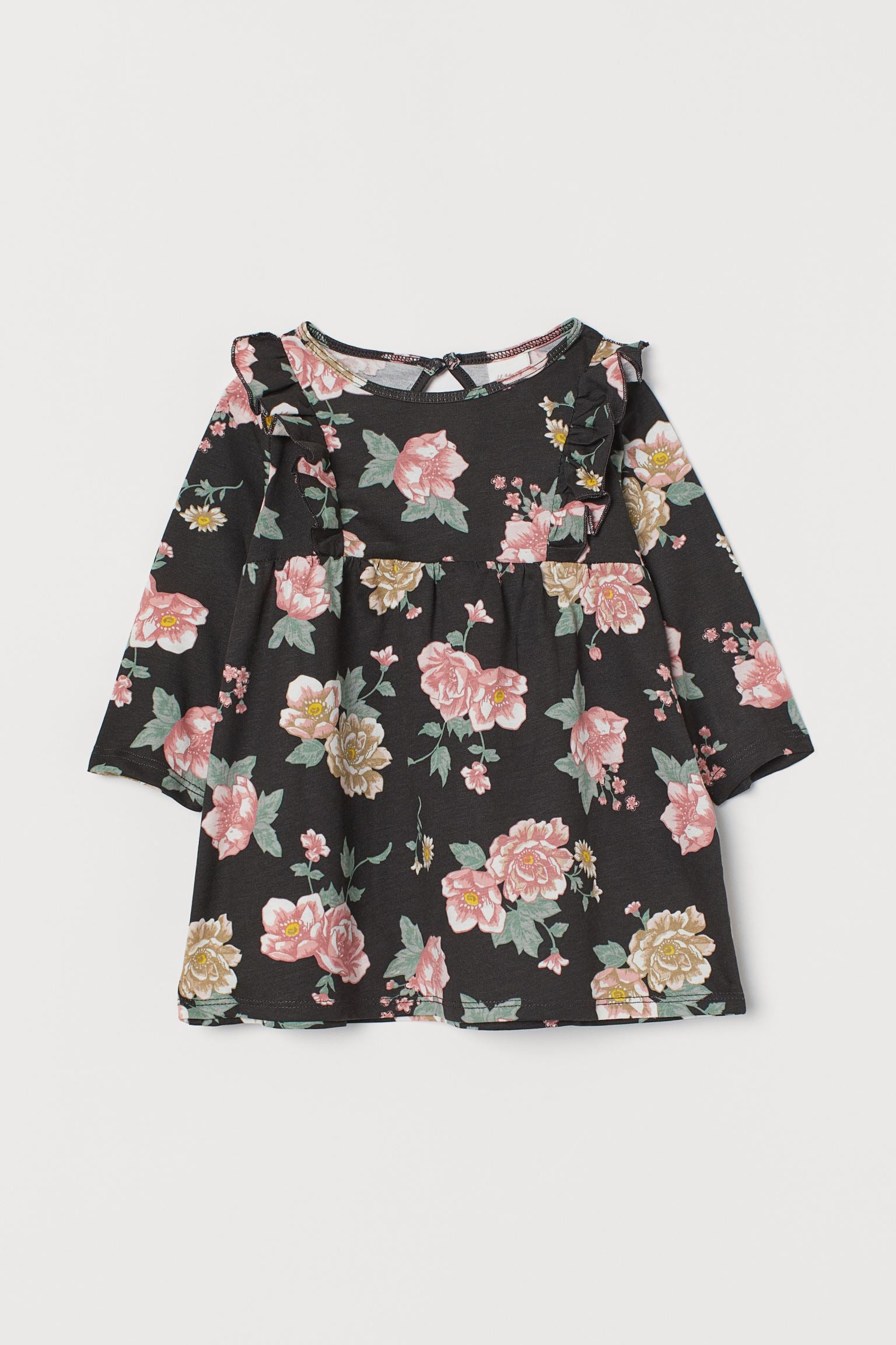 H&M - Patterned flounced dress - Dark grey/Floral - HM478