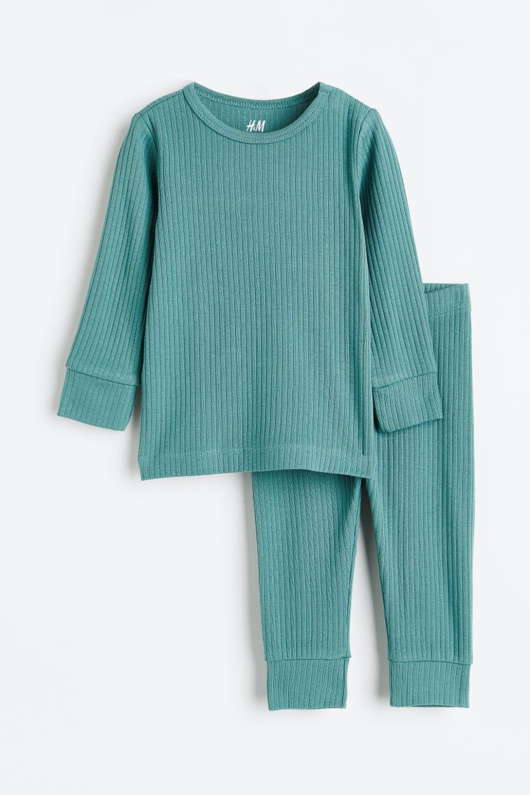 H&M - Ribbed cotton set - Green - HM494