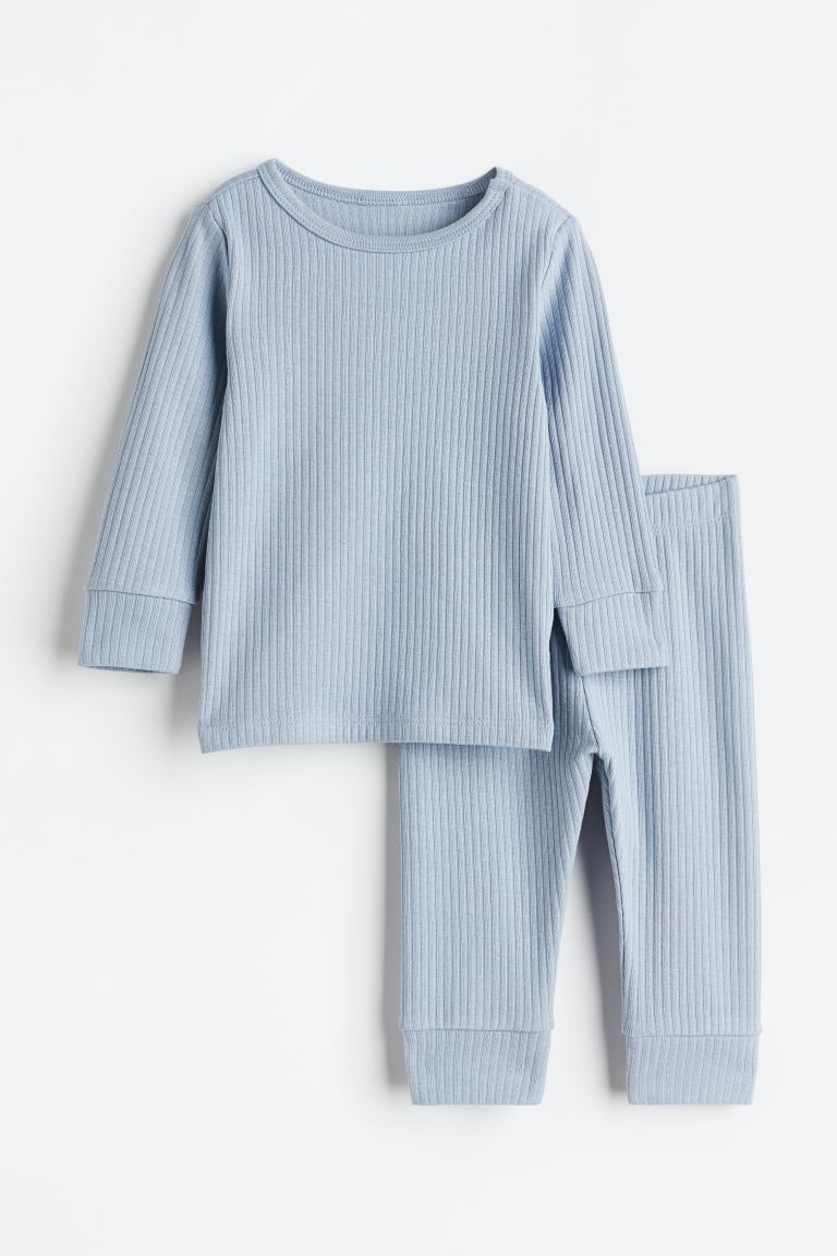 H&M - Ribbed cotton set - Light Blue - HM495