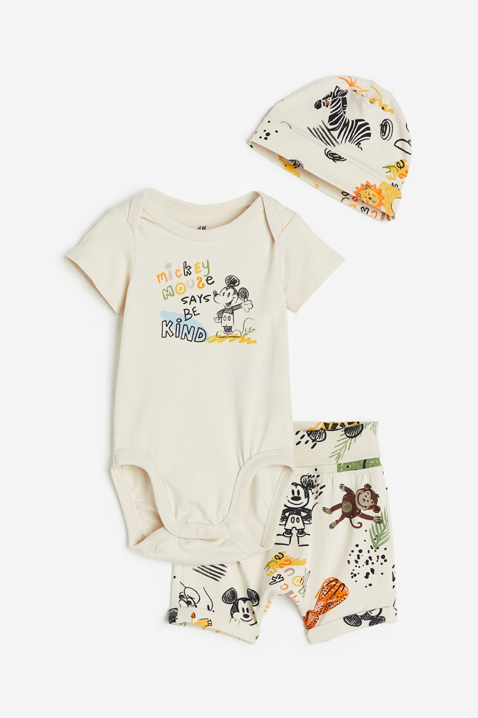 H&M - 3-piece Printed Set - Light beige/Mickey Mouse - HM523
