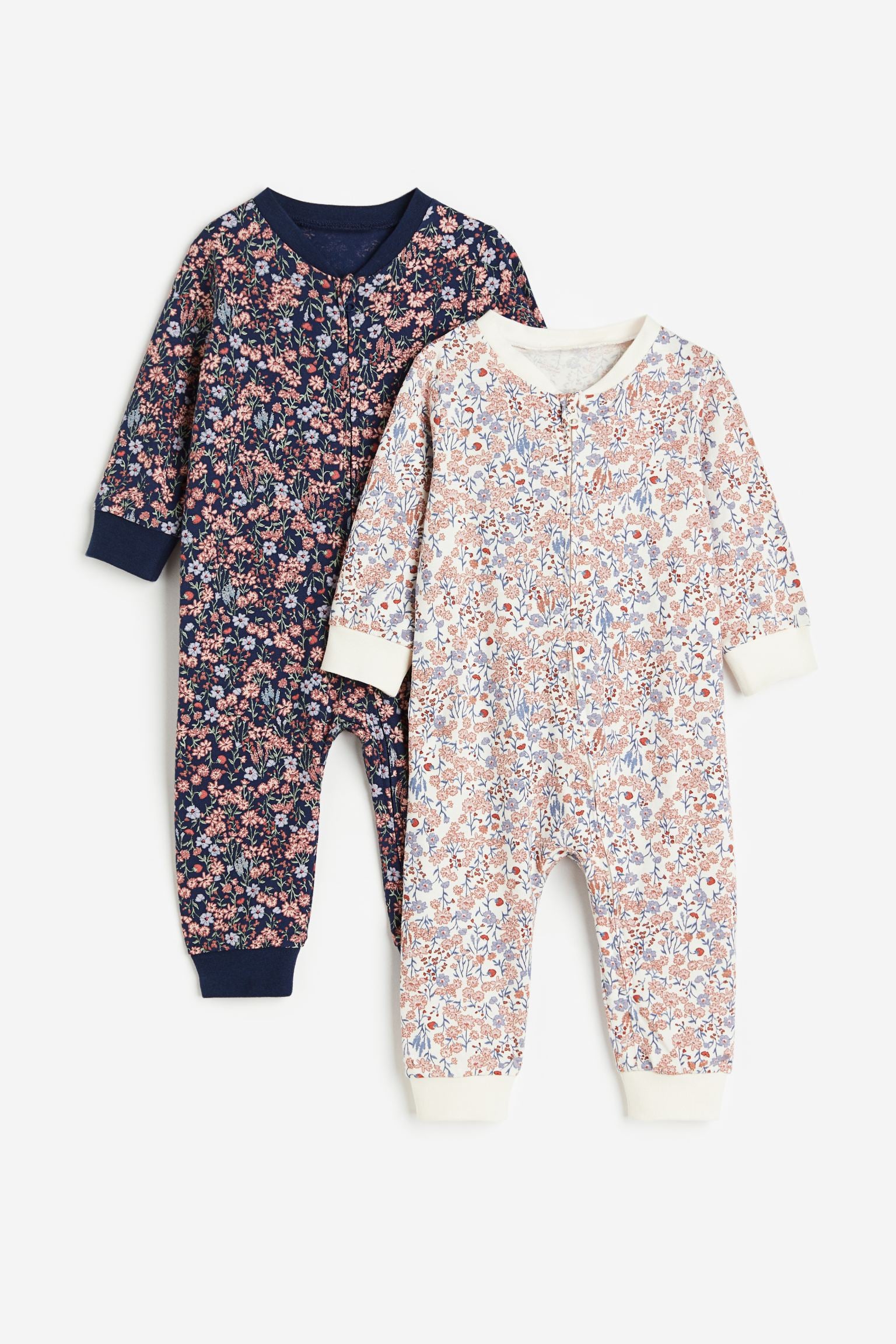 H&M - 2-pack patterned cotton pyjamas - Dark blue/Floral  - HM545