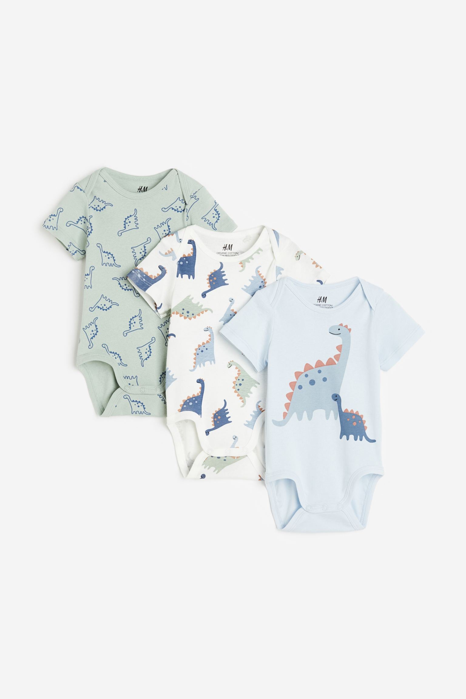 H&M - 3-pack cotton bodysuits - Light blue/Dinosaurs - HM612