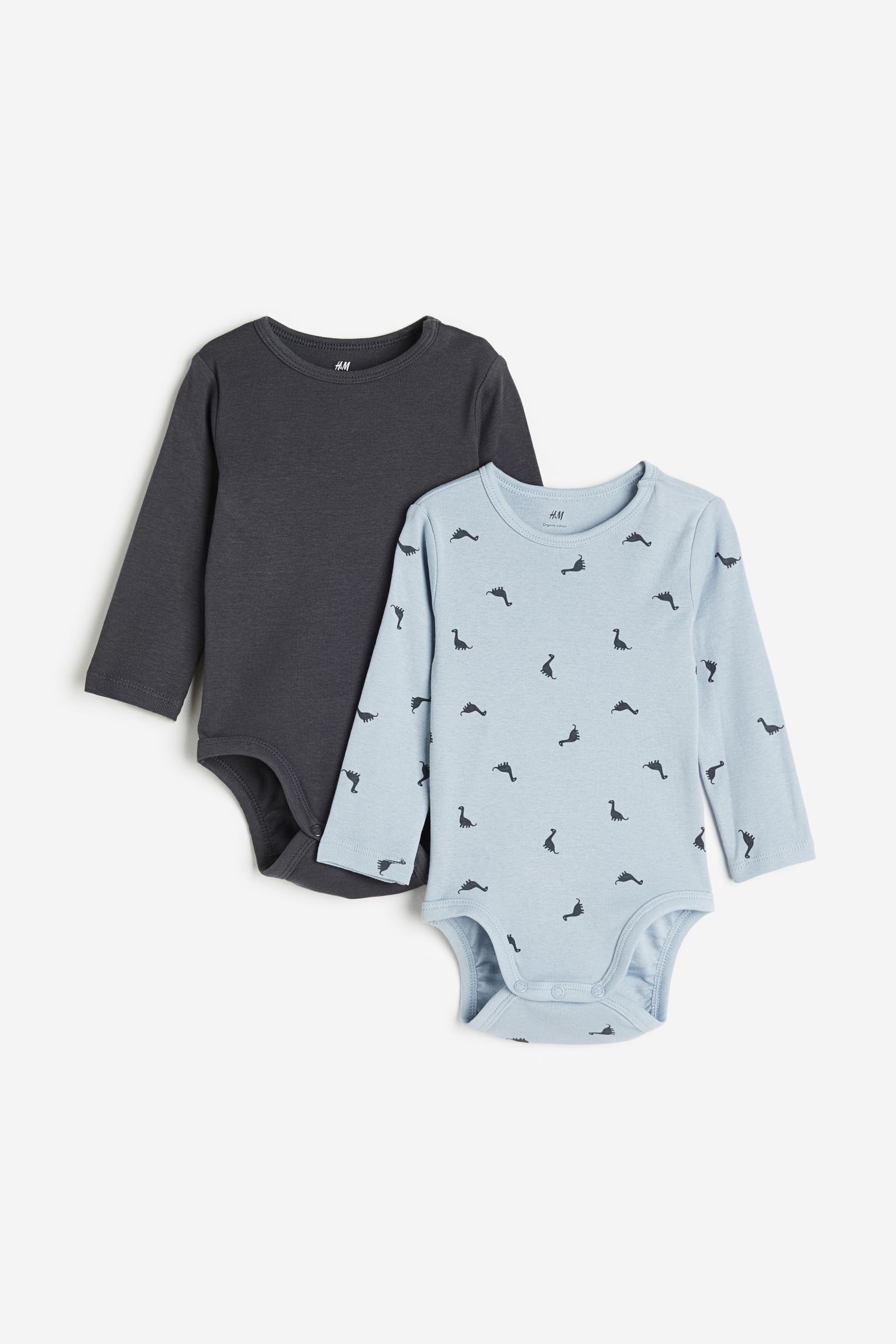 H&M - 2-pack long-sleeved bodysuits -Light blue/Dinosaurs  - HM615