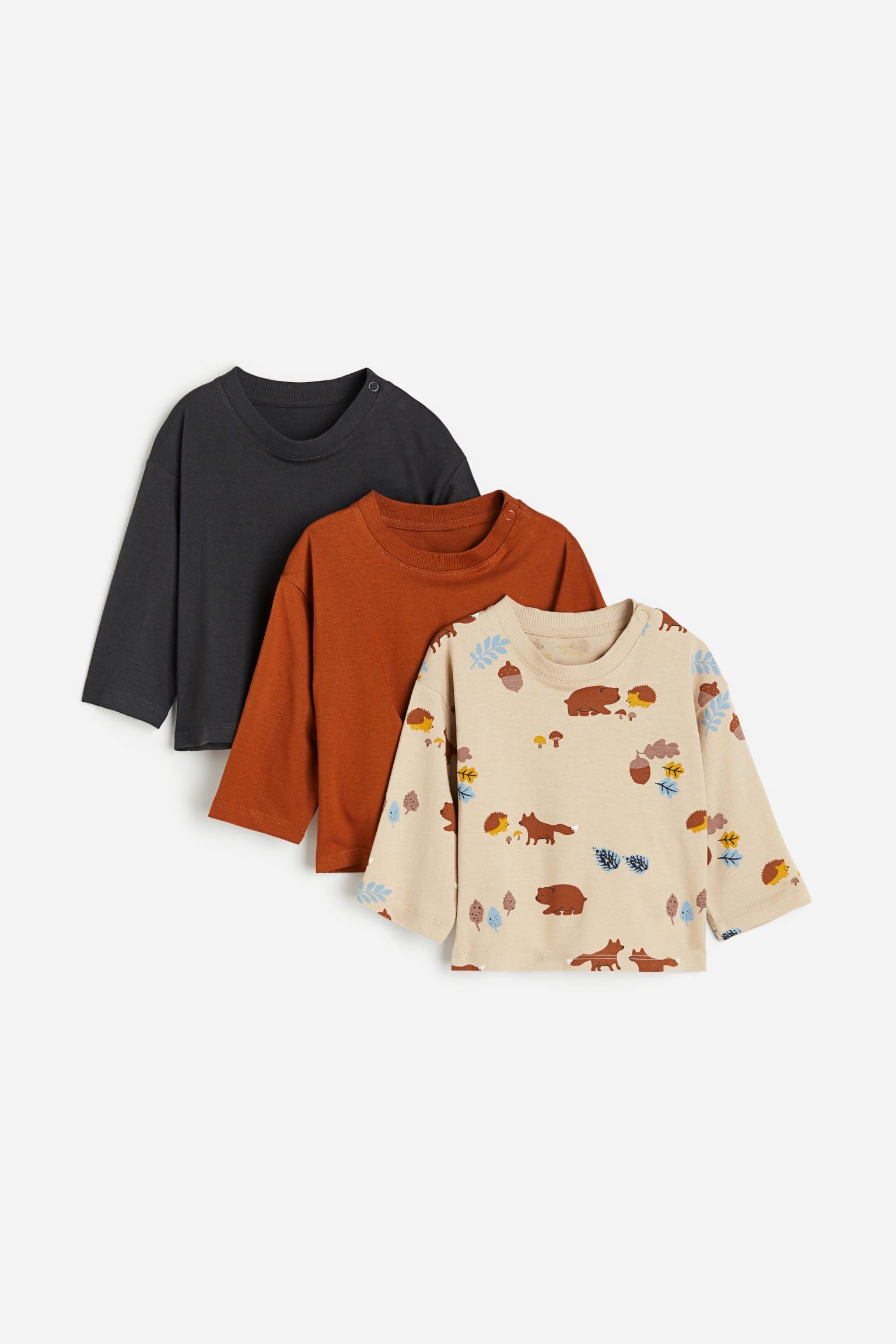 H&M - 3-pack Cotton Jersey Shirts - Beige/animals - HM673