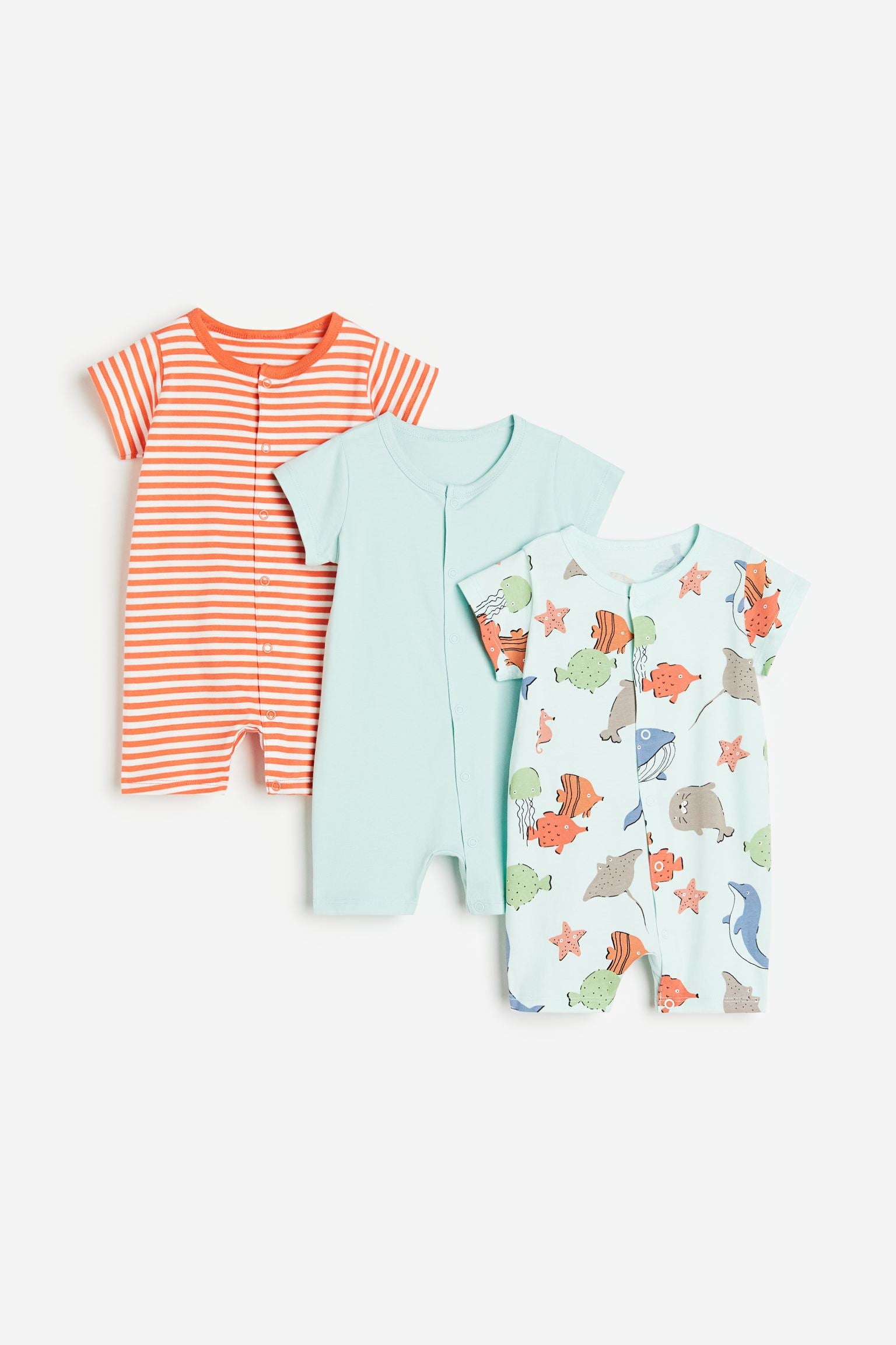 H&M - 3-pack cotton pyjamas - Light turquoise/Patterned - HM715