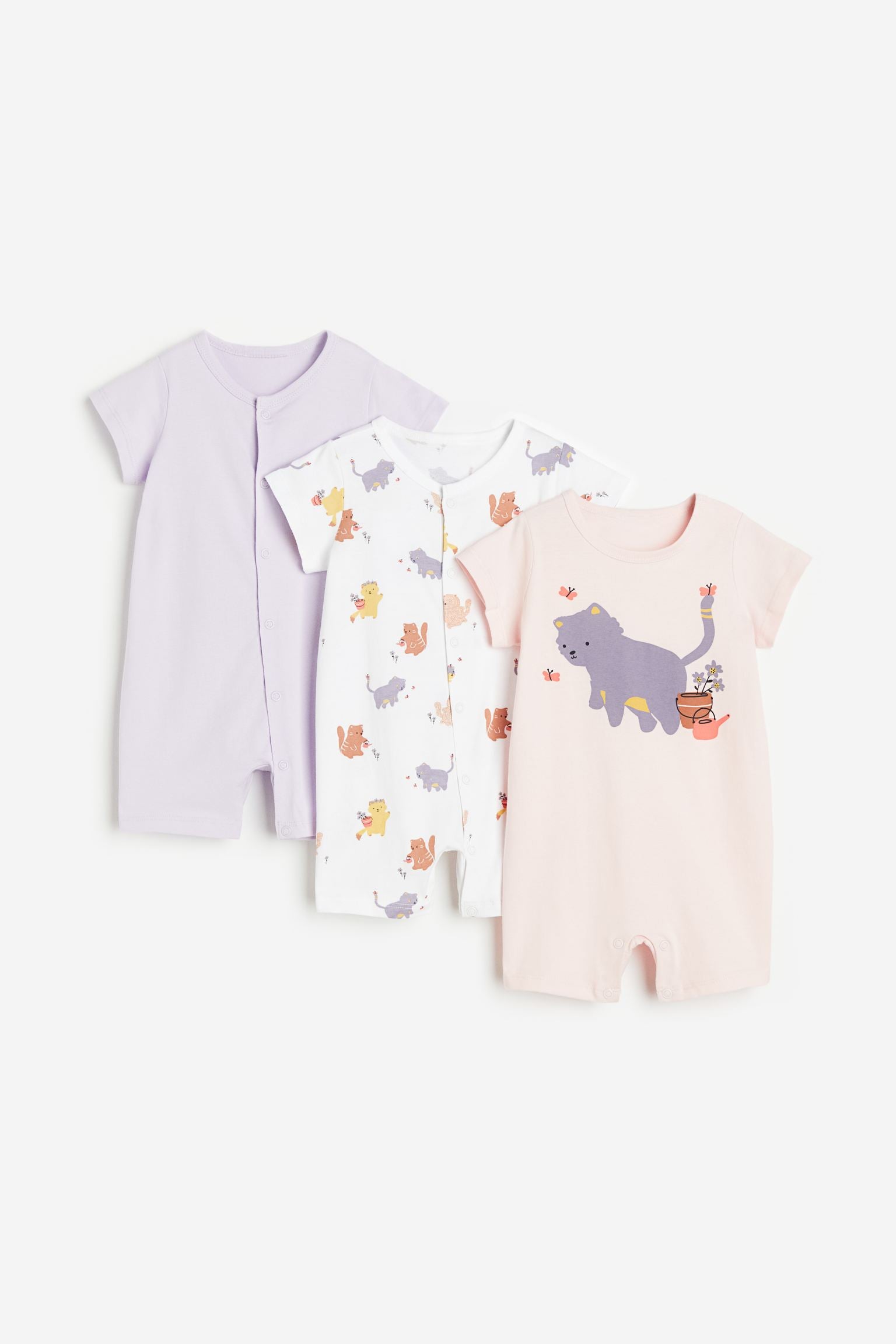 H&M - 3-pack cotton pyjamas - Light purple/Cats - HM717