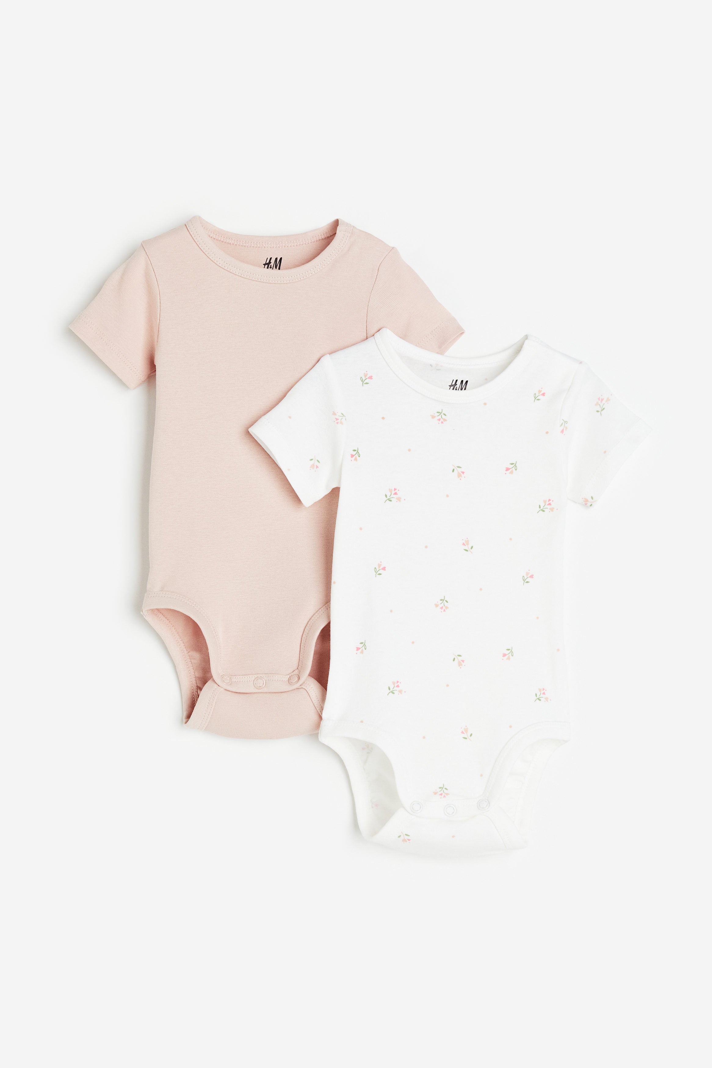 H&M - 2-pack short-sleeved bodysuits - Powder pink/Floral - HM718