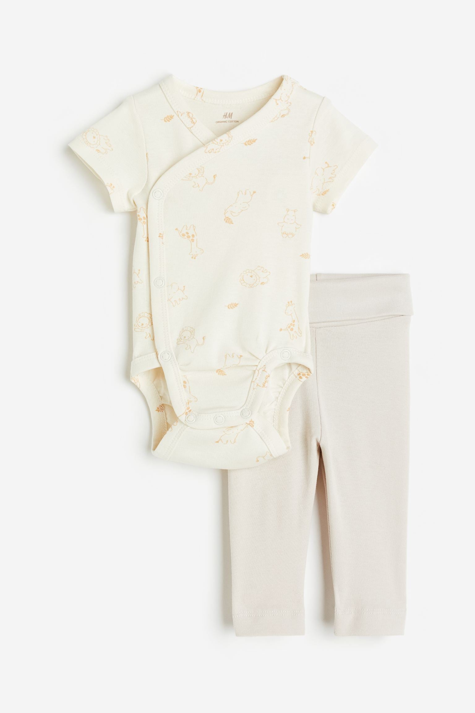 H&M - 2-piece Cotton Jersey Set - Light beige/animals  - HM719
