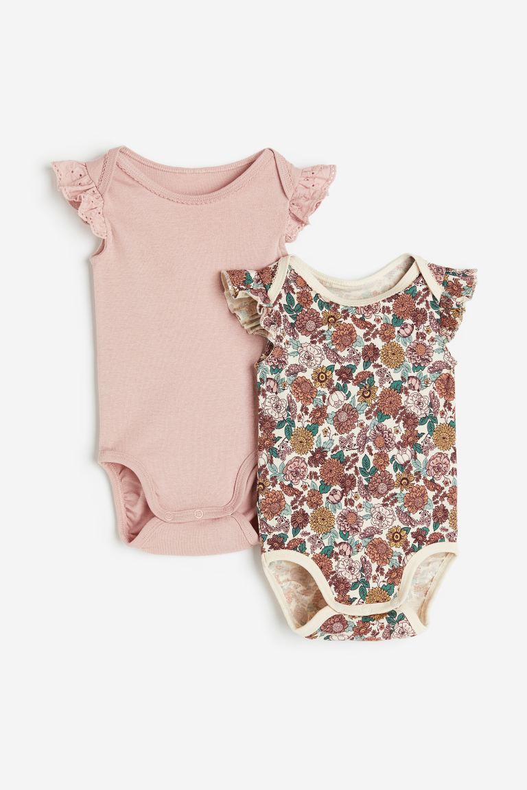 H&M - 2-pack picot-trim bodysuits- Pink/Floral - HM778