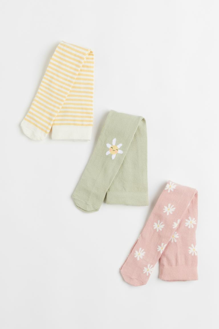 H&M - 3-pack tights- Light pink/Flower - HM779
