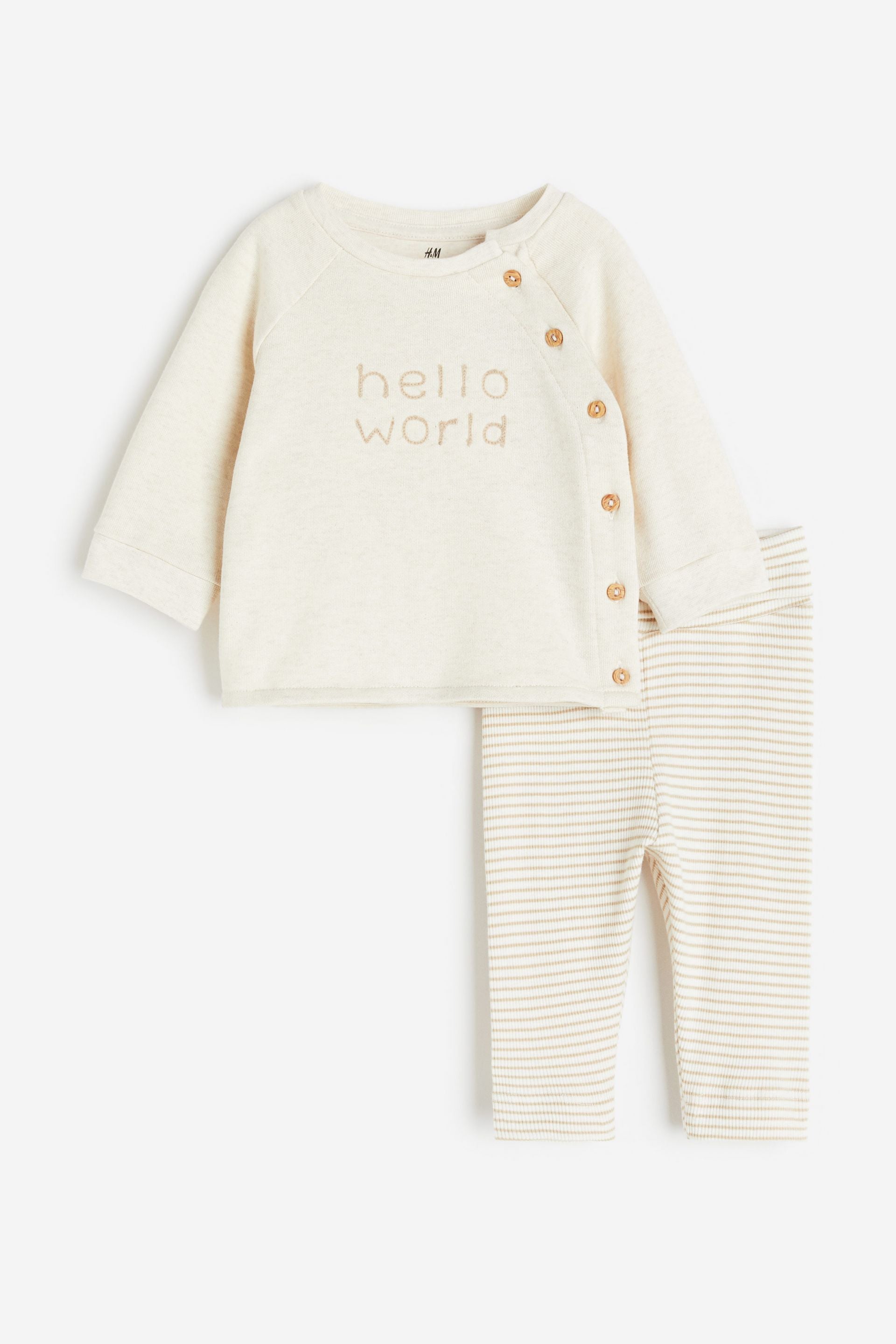 H&M - 2-piece cotton set - Light beige/Hello World - HM784