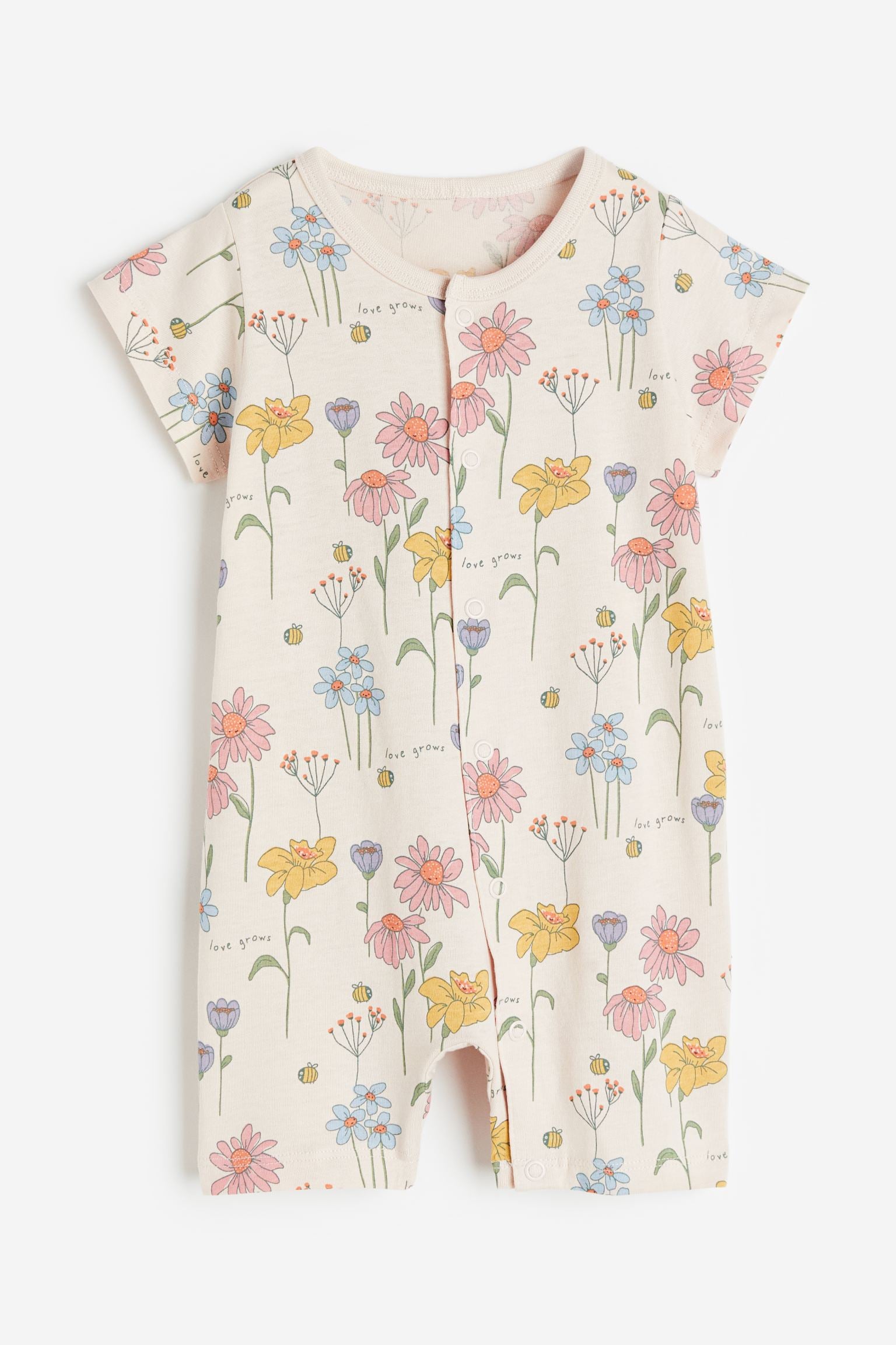H&M - Patterned all-in-one pyjamas - Beige/Flowers - HM786