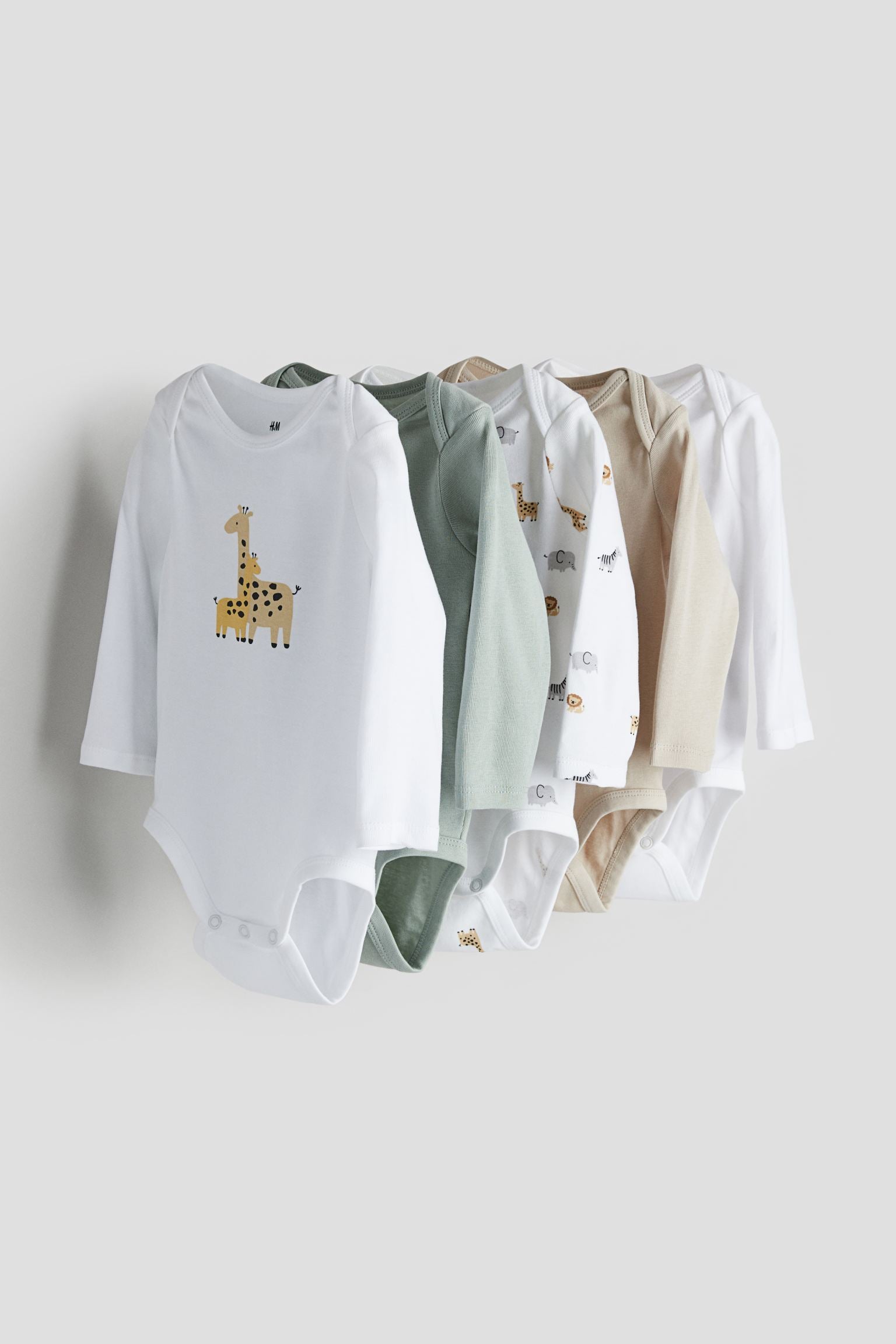 H&M - 5-pack long-sleeved bodysuits - White/Animals - HM788