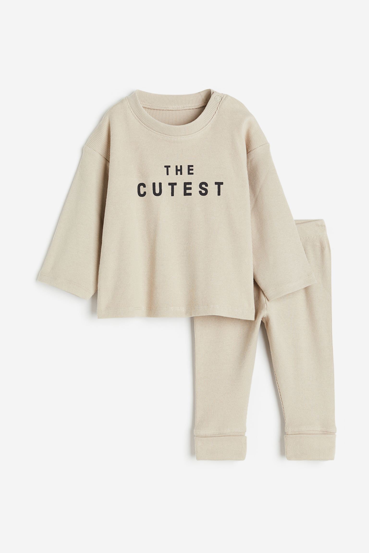 H&M - 2-piece Ribbed Jersey Set - Beige/The Cutest - HM789