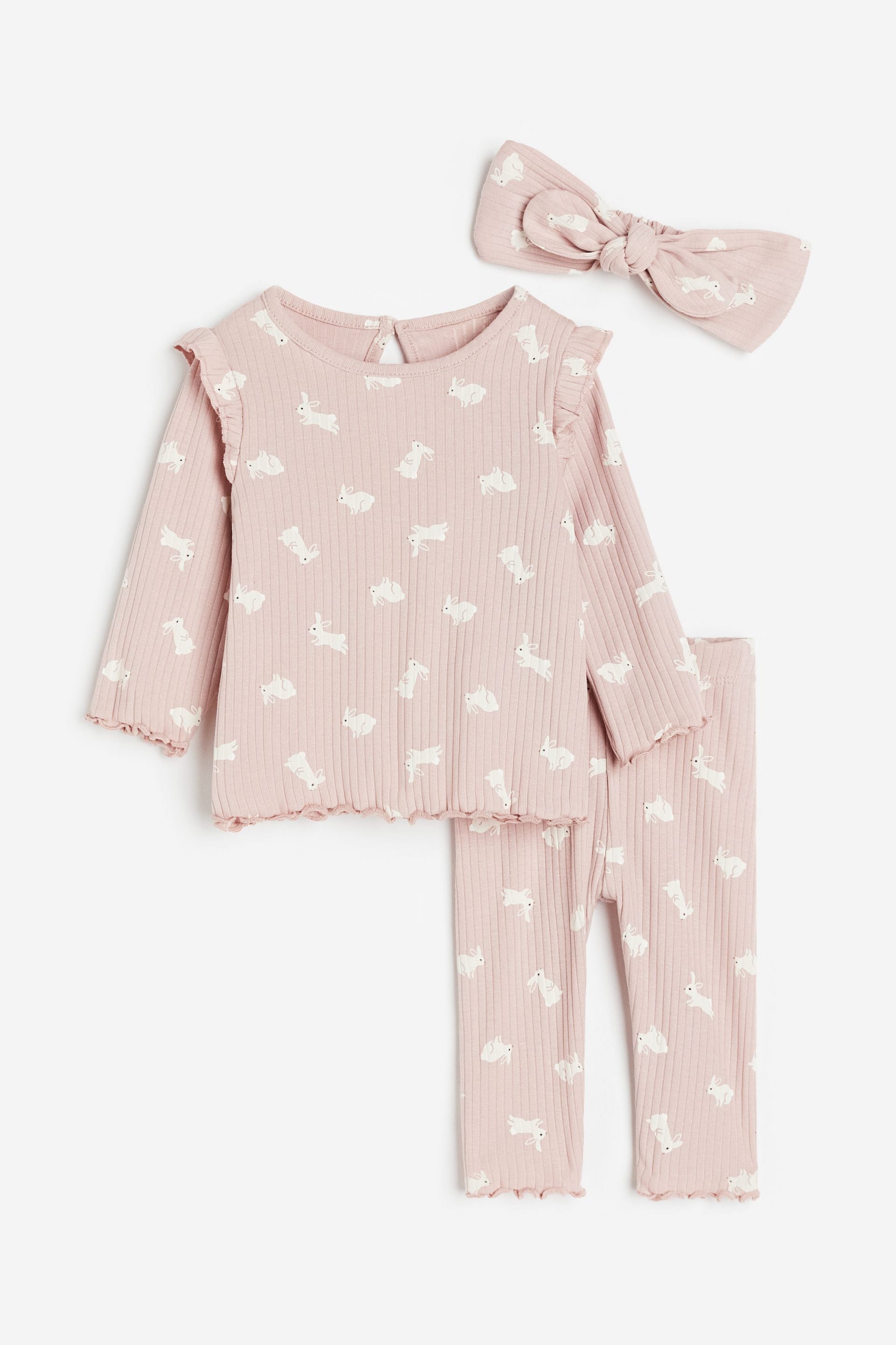 H&M - 3-piece ribbed set - Dusty pink/Bunnies - HM792