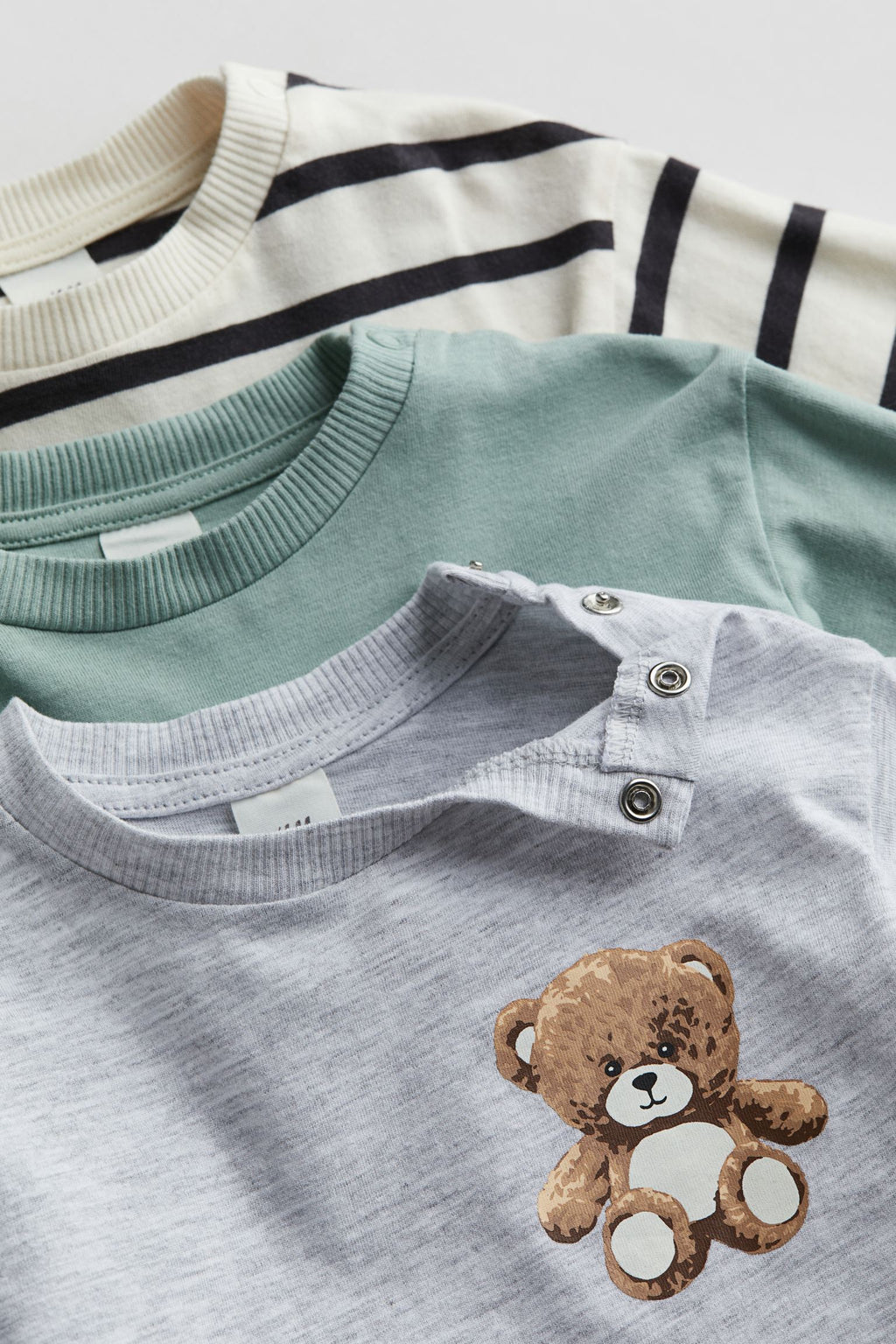 H&M - 3-pack Cotton Jersey Shirts - Light dusty green/Teddy Bear - HM794