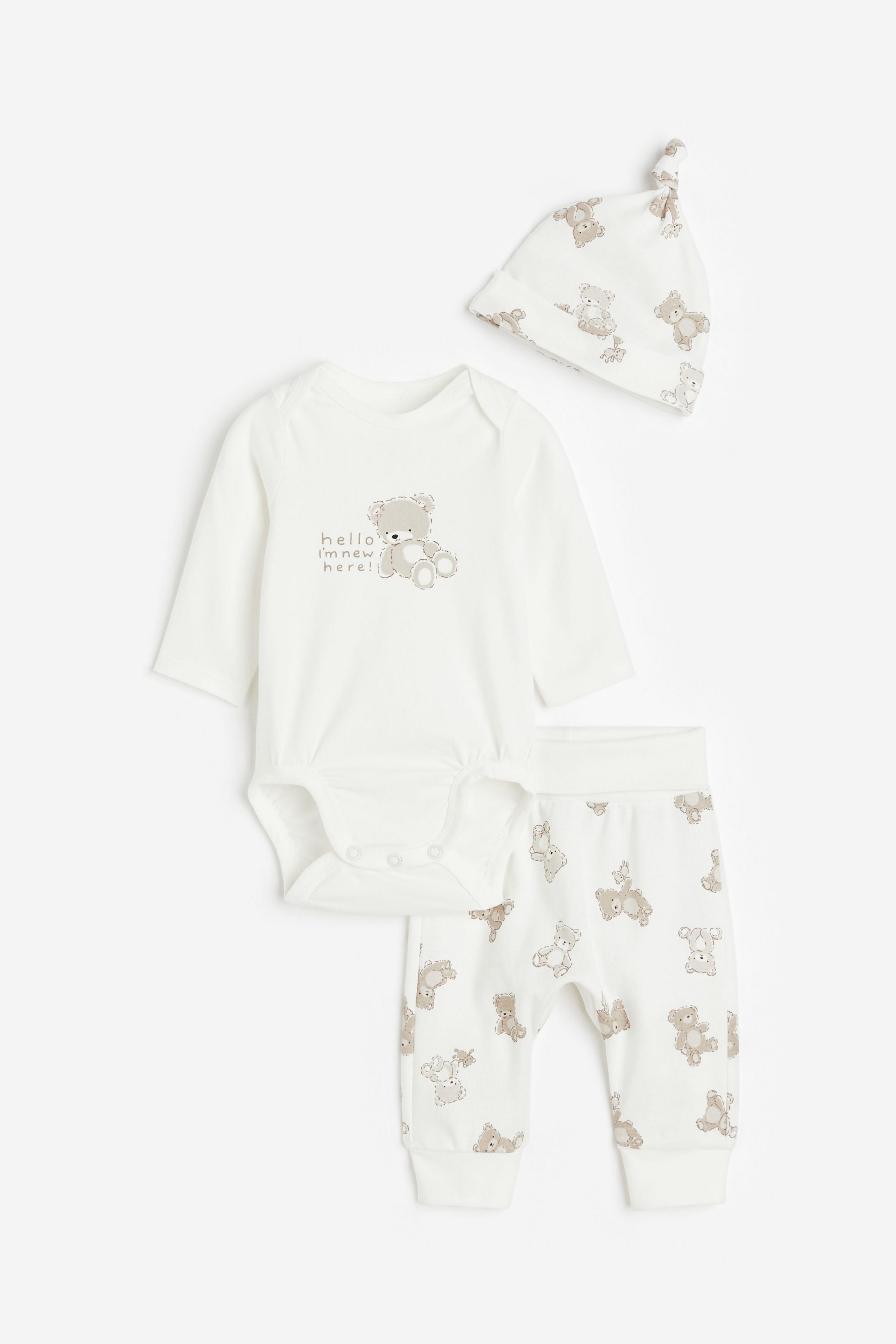 H&M - 3-piece cotton set - White/Teddy bears  - HM796