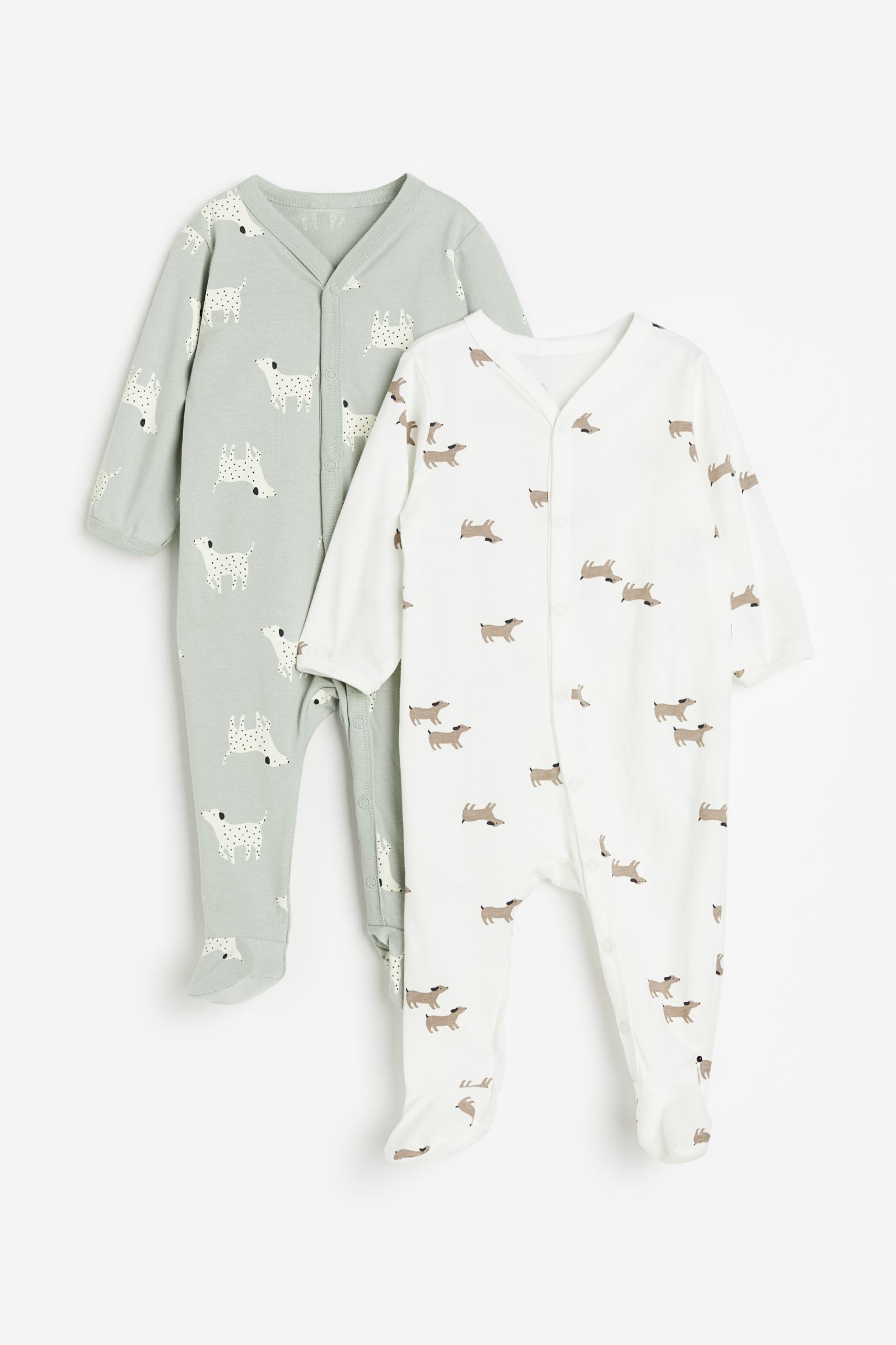 H&M - 2-pack sleepsuits with full feet - White/Dogs - HM798