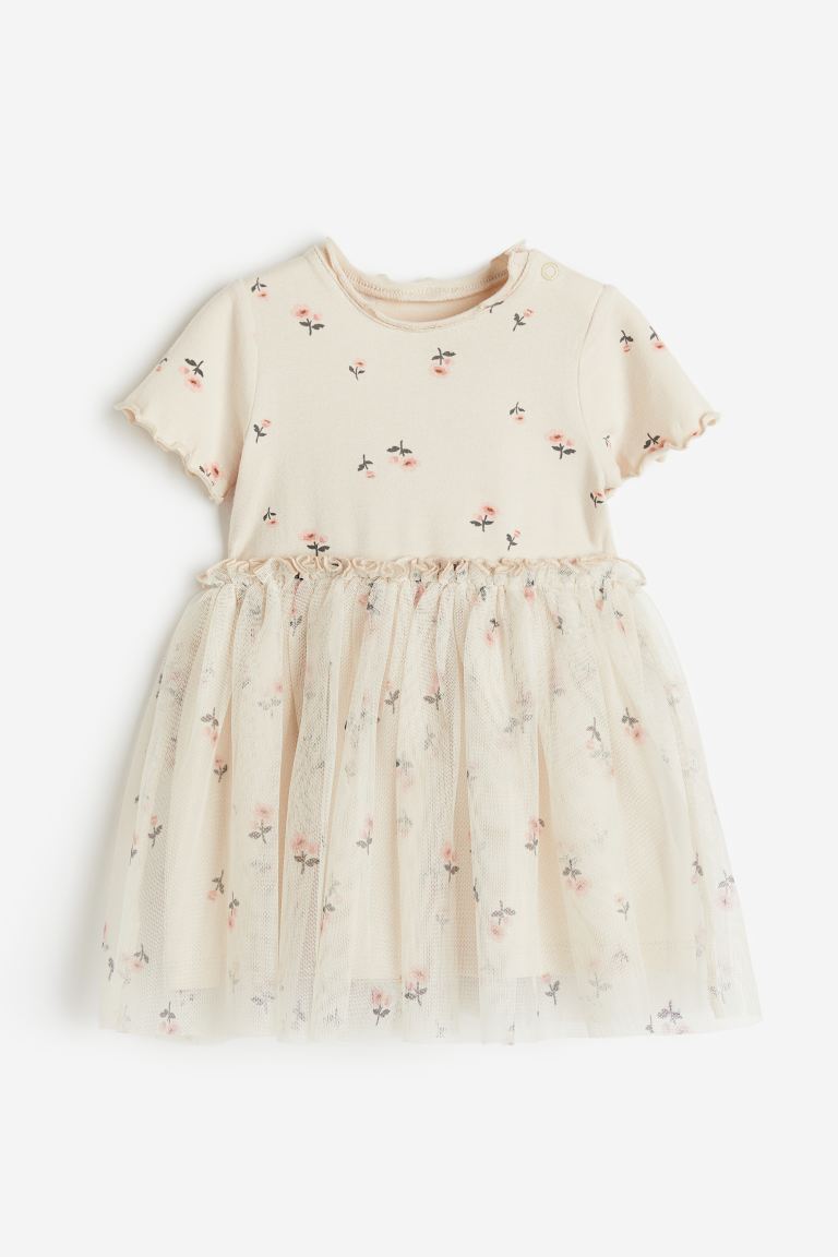 H&M - Tulle-skirt jersey dress - Cream/Floral - HM799
