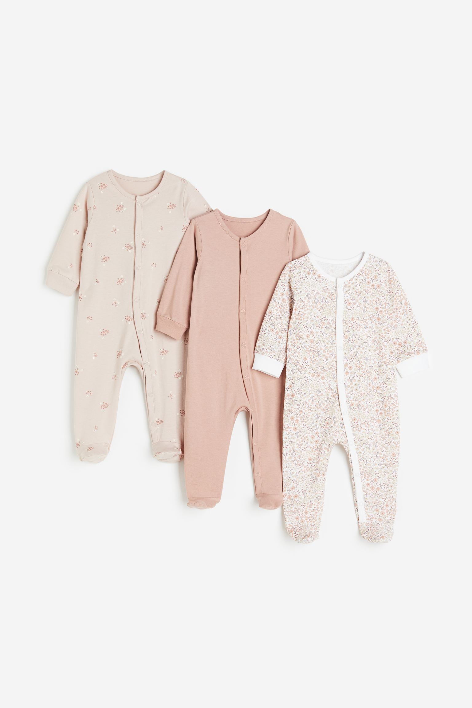 H&M - 3-pack cotton sleepsuits - Light pink/Floral - HM801