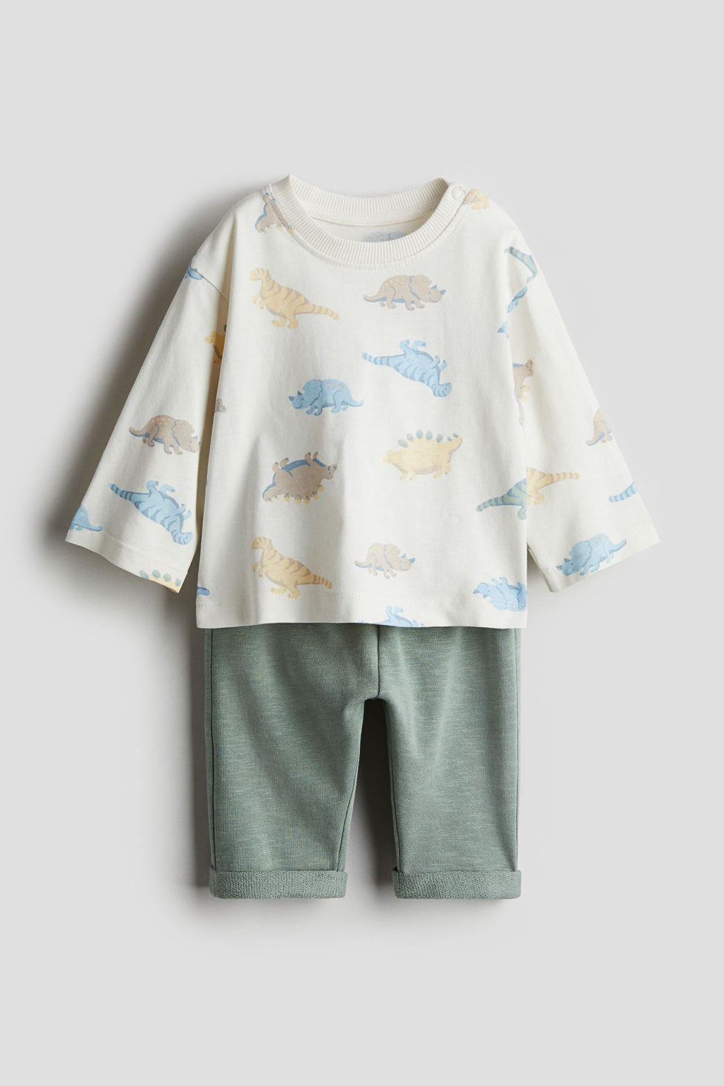H&M - 2-piece cotton set - Dusty green/Dinosaurs - HM810