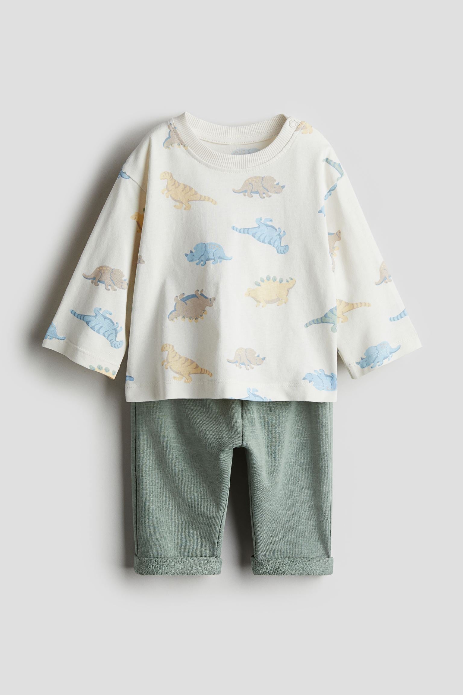 H&M - 2-piece cotton set - Dusty green/Dinosaurs - HM810