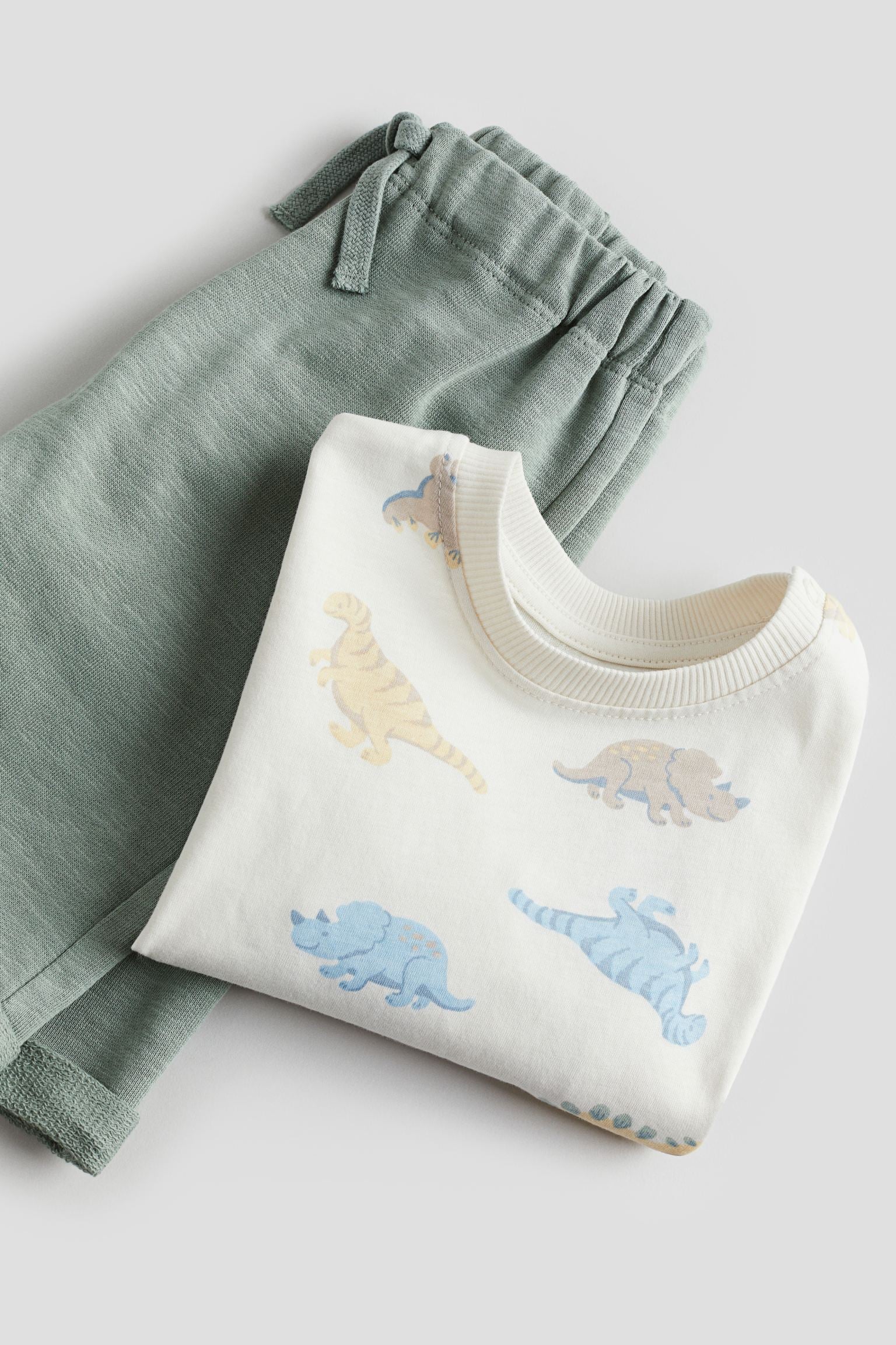 H&M - 2-piece cotton set - Dusty green/Dinosaurs - HM810
