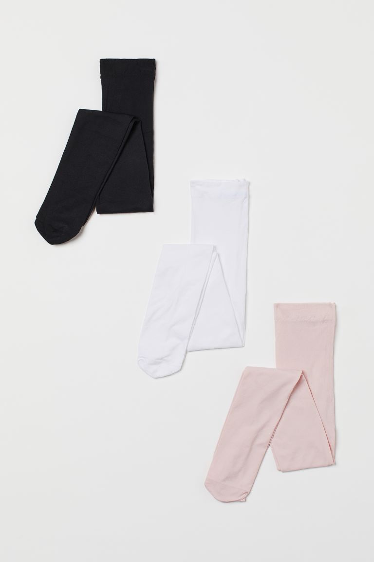 H&M - 3 pack tights - Light pink / white/ black - HM820