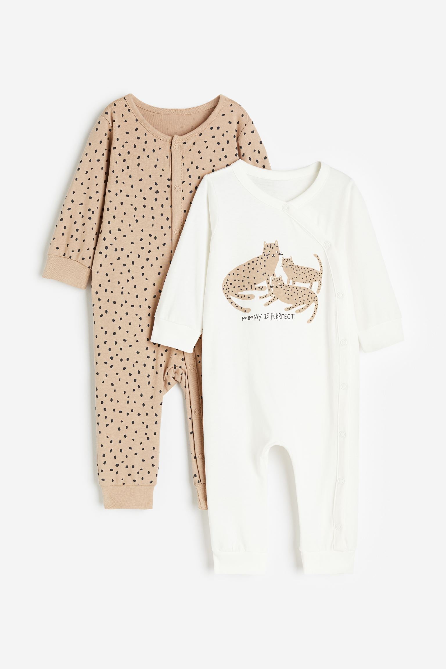 H&M - 2-pack sleepsuits - Beige/Leopards - HM826