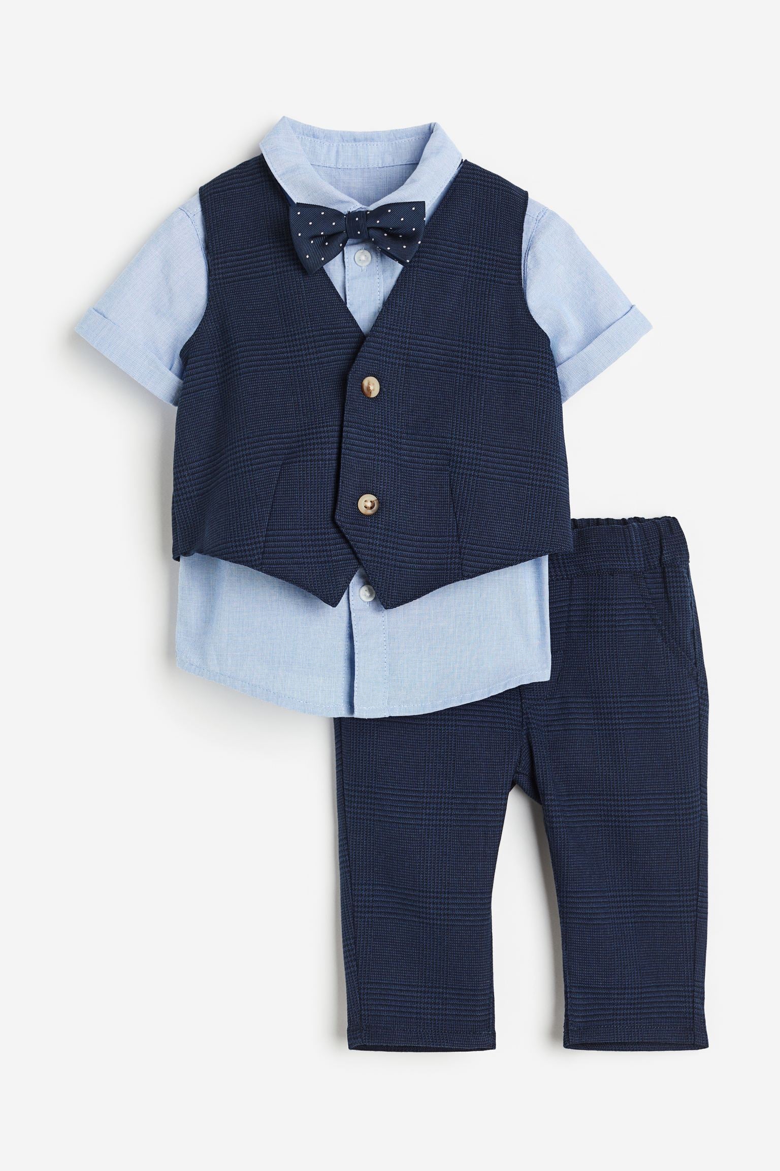 H&M - 3-piece set with a bow tie - Dark blue/Checked - HM827